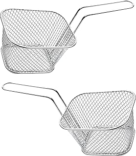 2 pièces Panier de frites en argent Panier à frites en fer argent Panier à friture Panier de crevettes frites Idéal pour la Cuisson et l'affichage des Aliments Frits dans Les Restaurants Familiaux