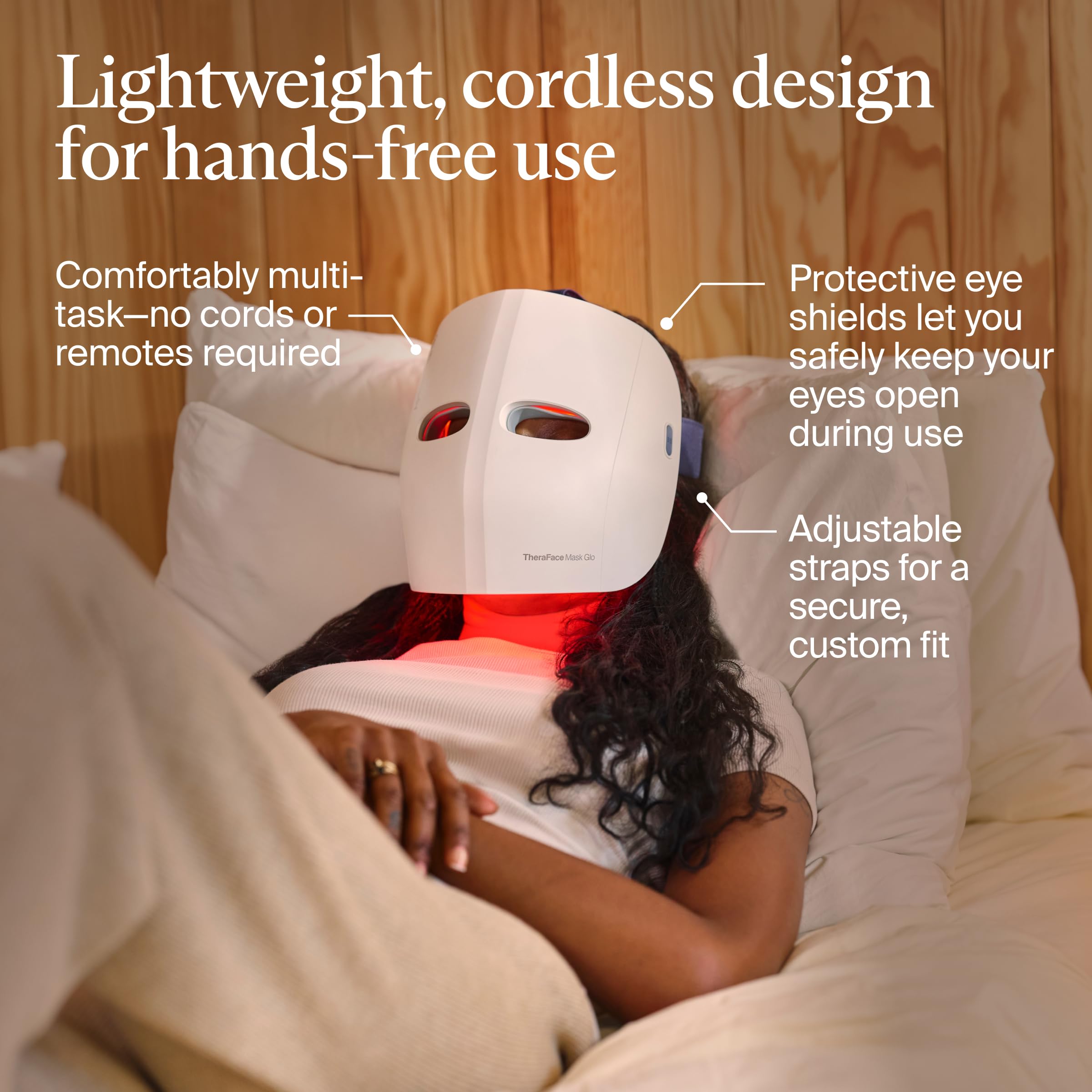 TheraFace Mask Glo by Therabody | Cordless LED Face Mask with Red, Blue & Infrared Light | at-Home Light Therapy Mask for Radiant, Healthier-Looking Skin | Includes Protective Eye Shield