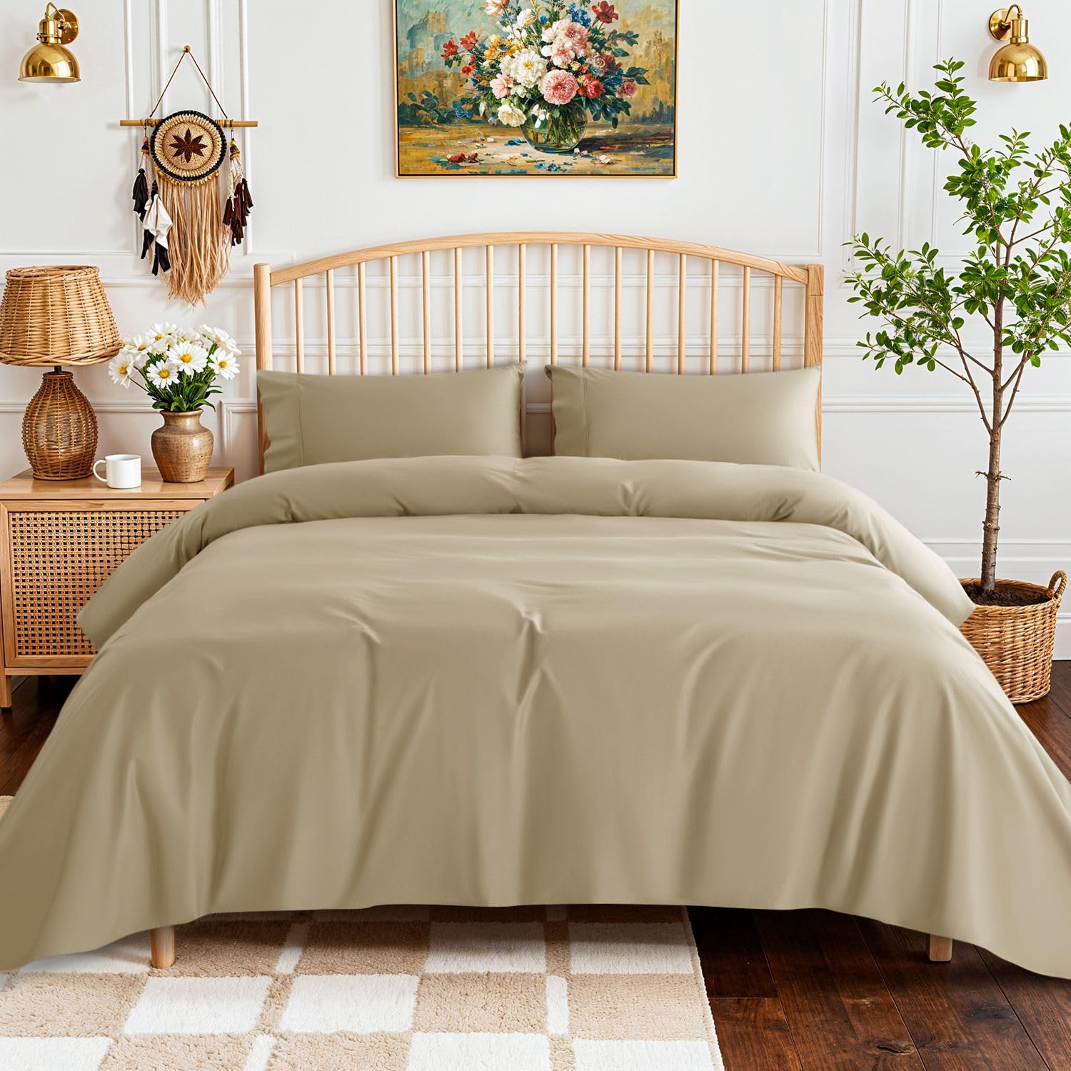 SONORO KATE 800 Series 100% Egyptian Cotton King Size Sheets,Sateen Weave