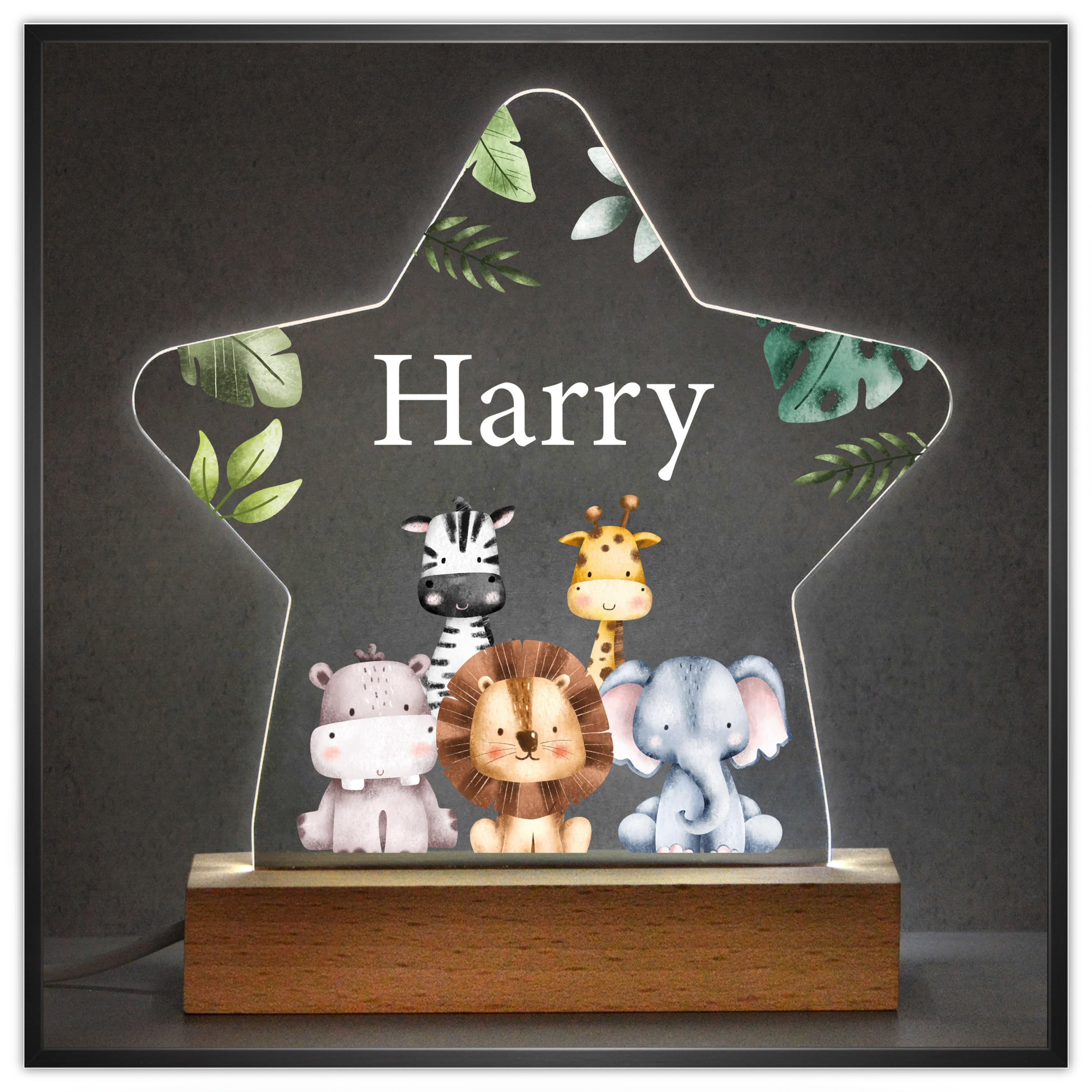 Beecreative Personalised Star Night Light Gifts for Girls Boys Christmas Birthday, Jungle Animal Nursery Night Light with Any Name, Night Lamp Gift, Bedroom Decor for Kids Children Baby Girls Boys