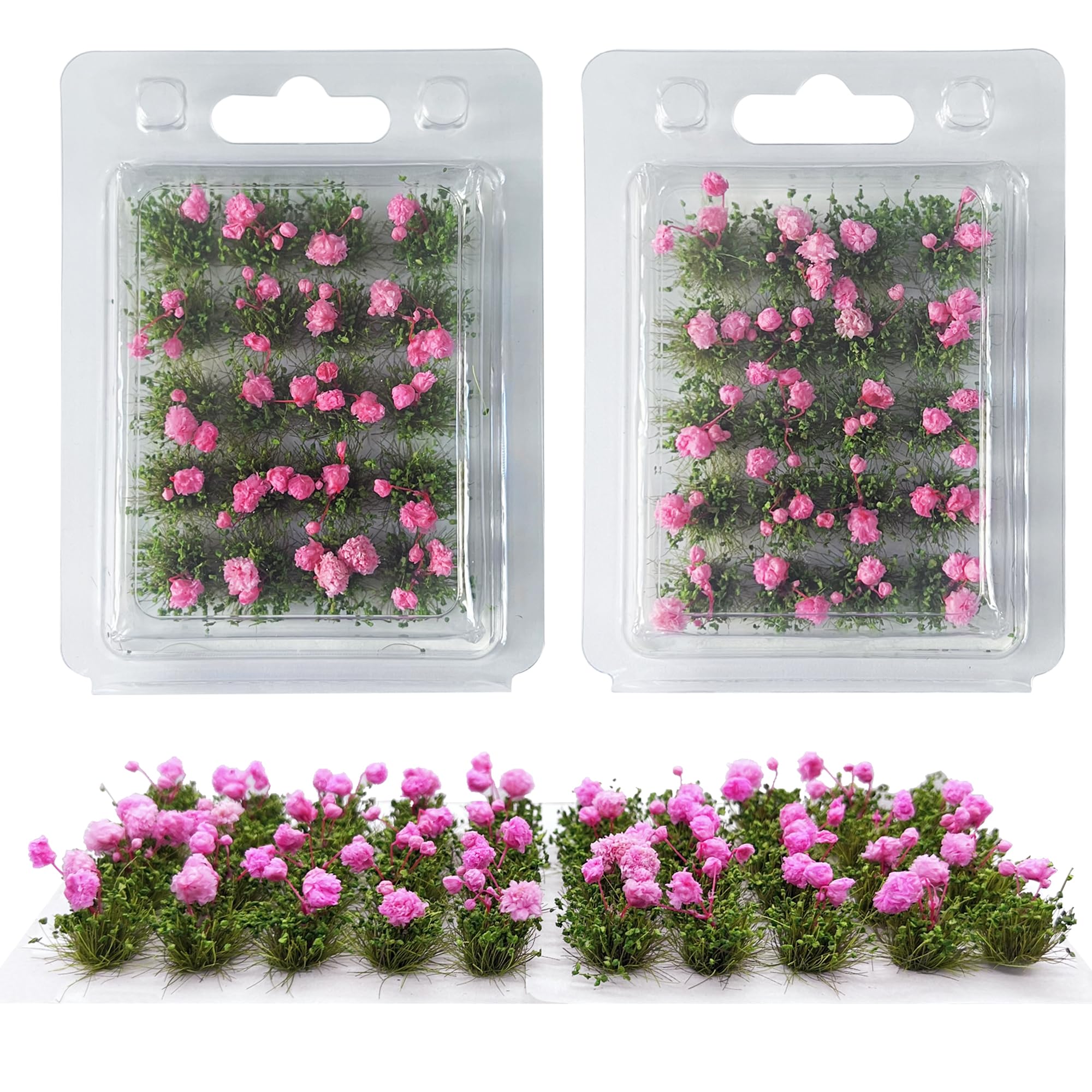 Woohome Flower Cluster Flower Vegetation Groups Grass Tufts Miniature Static Scenery for DIY Architecture Building Model Railway Train Diorama Garden Scenery Landscape Layout (Begonia, Pink)