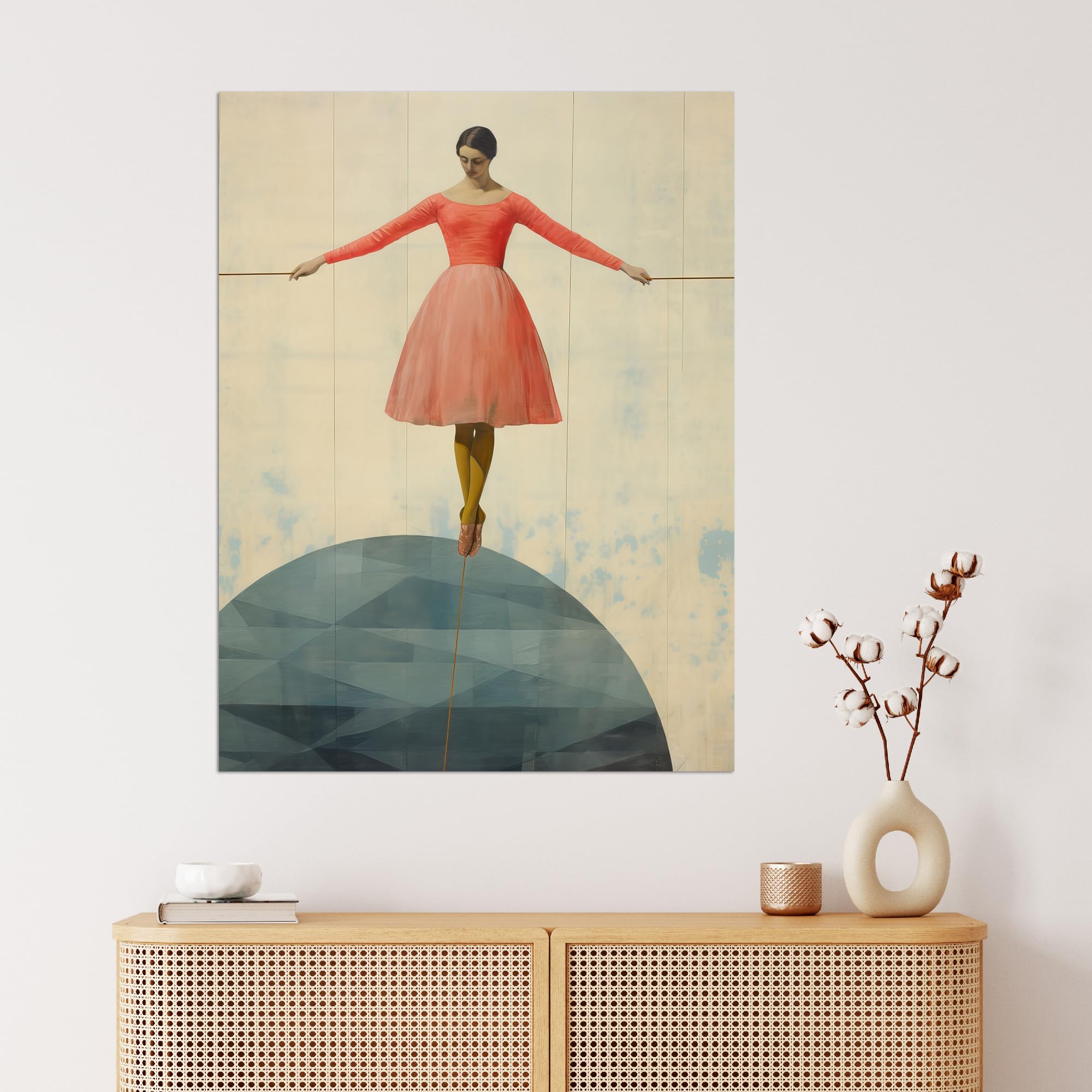 Wee Blue Coo Life is a Tightrope Female Balancing Act Vintage Style Blue Pink Oil Painting Extra Large XL Wall Art Poster Print - Image 4