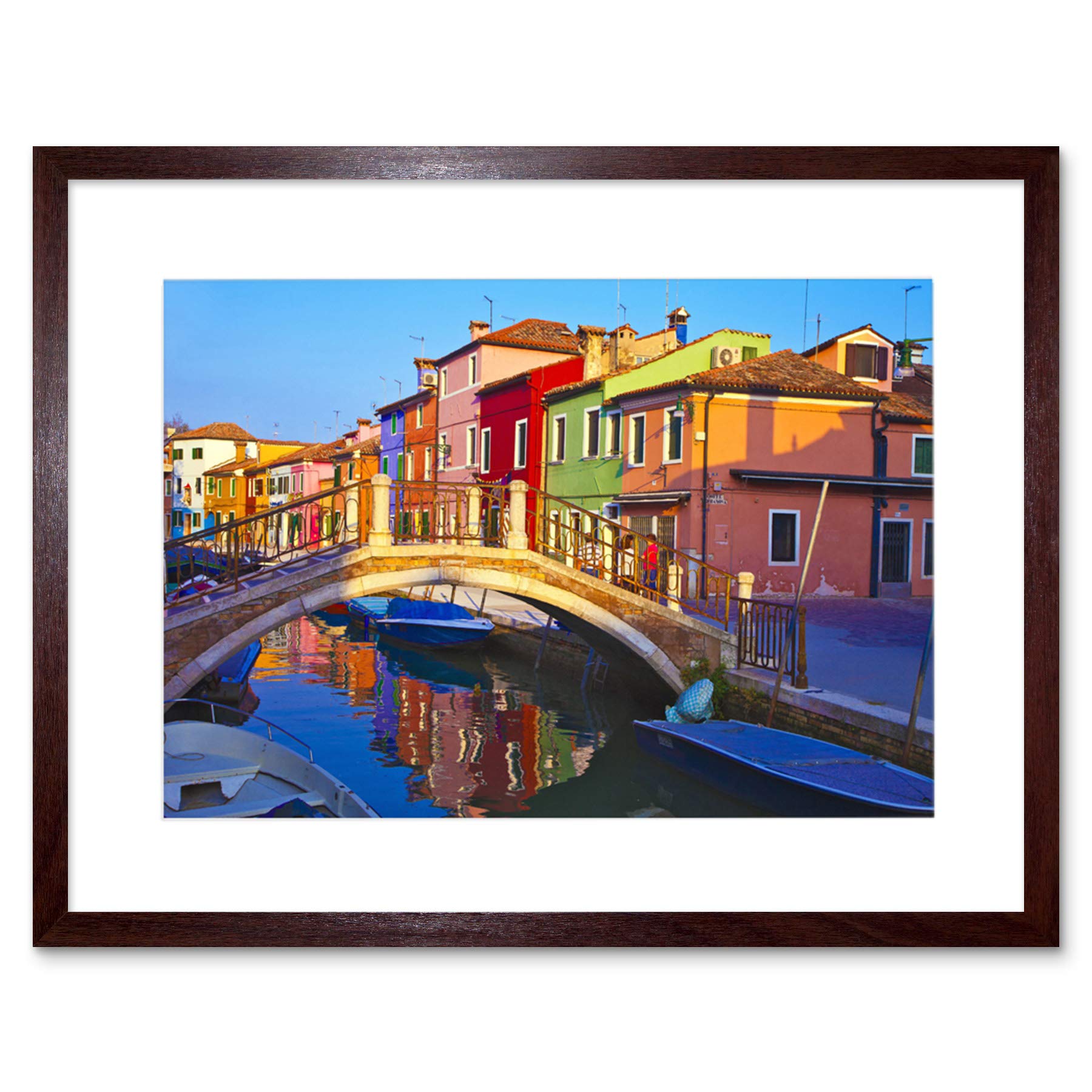 Wee Blue Coo Photo Cityscape Venice Italy Burano Bridge Canal Framed Wall Art Print