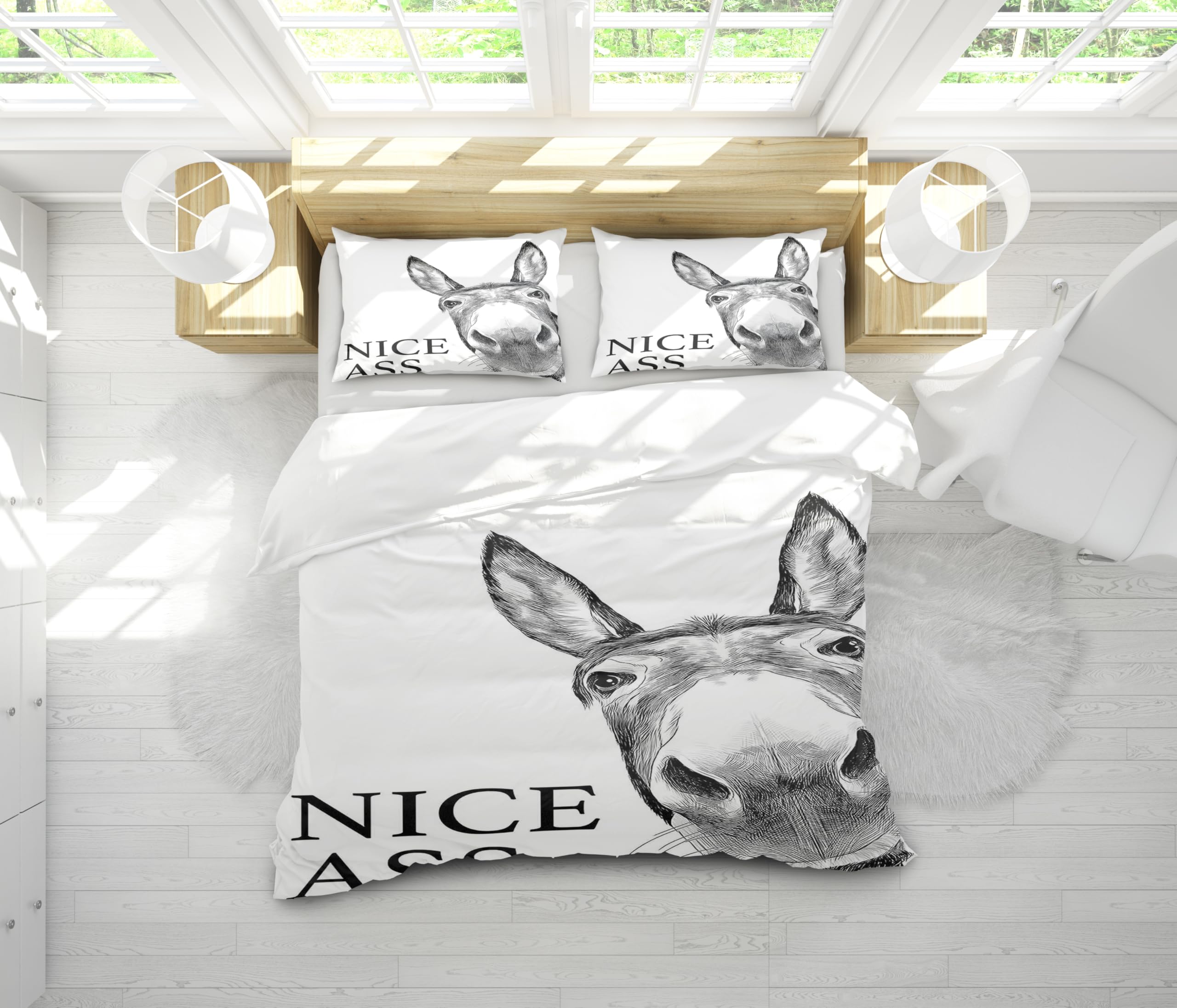 Housse de couette douce lit queen king motif joli âne