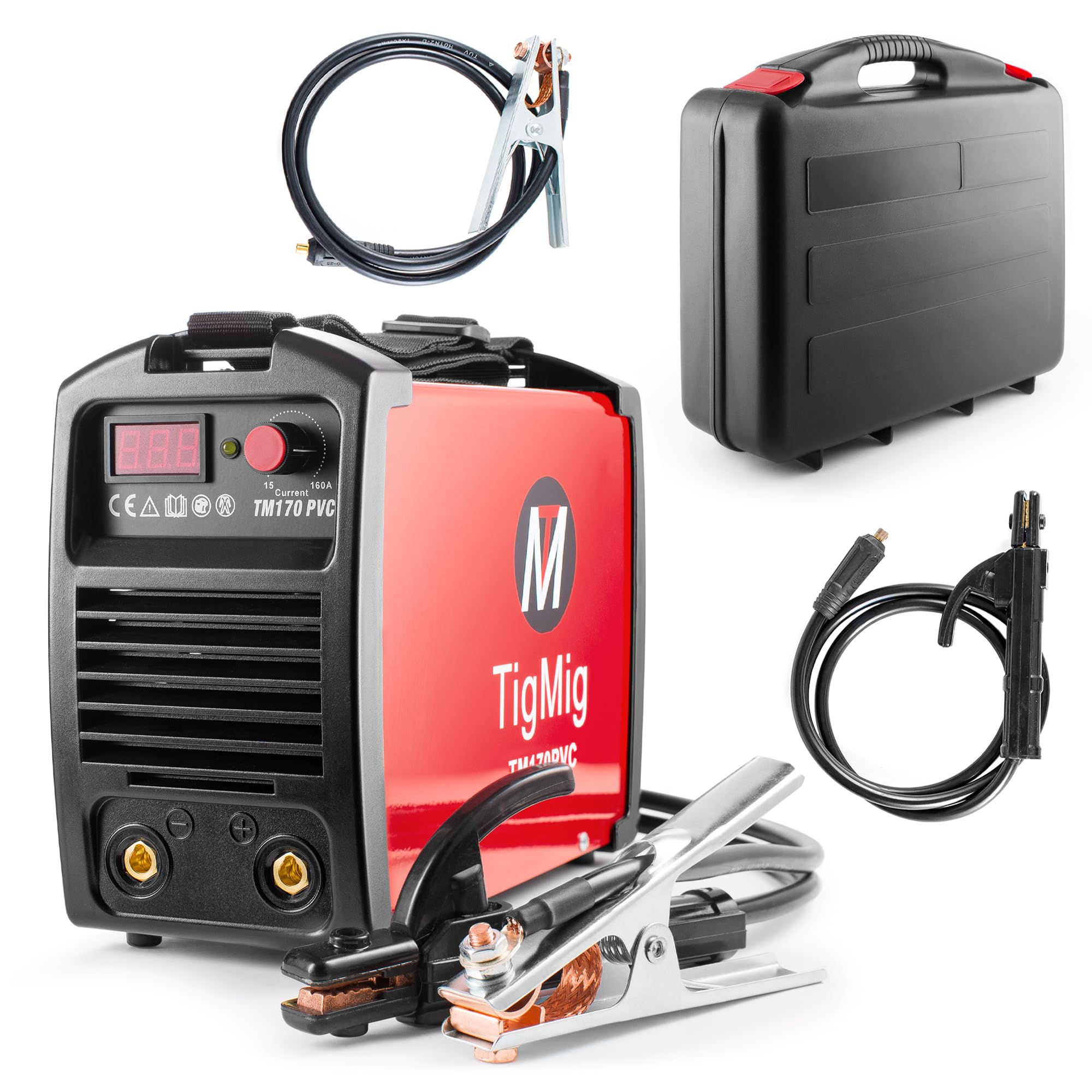 TIGMIG Saldatrice Inverter MMA (Elettrodo), Fino a 160 A, Modello TM170PVC, Con Funzione LIFT TIG, Con Valigetta In PVC Per Trasporto, Accessori Inclusi, Garanzia e Assistenza ITALIA