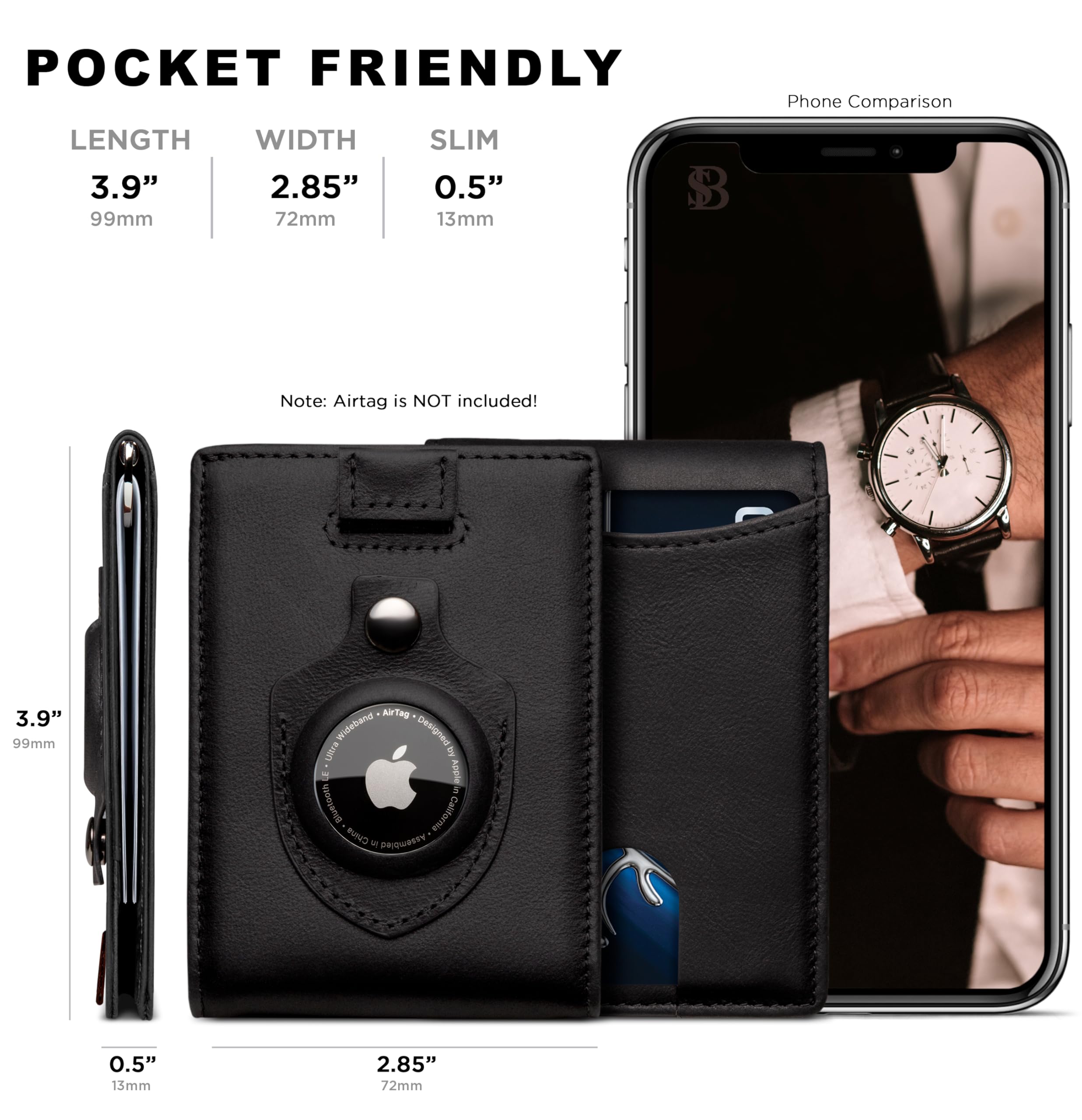 SERMAN BRANDS RFID Blocking Slim Bifold Genuine Leather Minimalist Front Pocket Wallets for Men with Money Clip Thin Mens