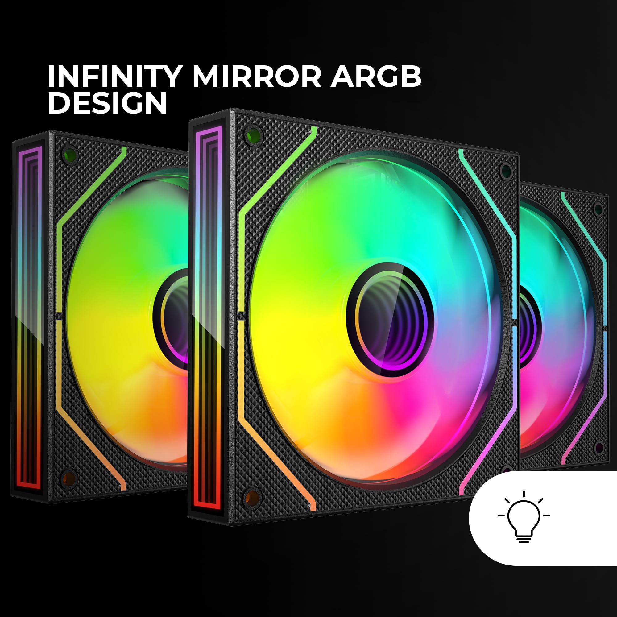 Mars Gaming MF-3DPROKIT, Kit 3x Ventole PWM 120mm, Illuminazione ARGB Infinity Mirror 3D, Sistema di Controllo PWM, Cuscinetti FDB, Telecomando e HUB, Compatibilità Totale ARGB, Nero