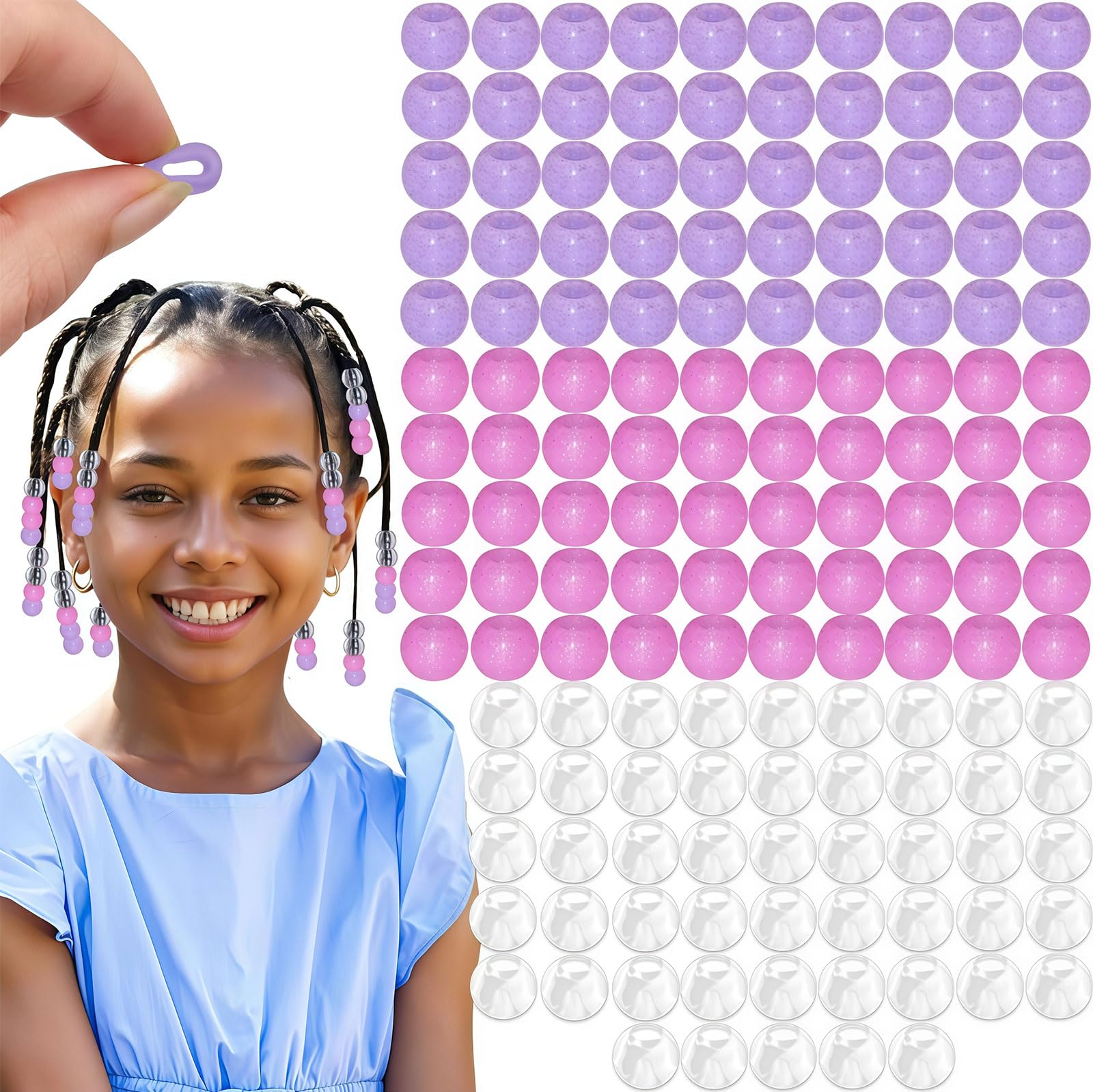 Zosutetoxo 110 Pieces Glitter Silicone Hair Beads for Women and Girls, Braids, Soft, Colourful Pony Beads in Large Pack for Children, Girls and Women, Hair Accessories for Braids