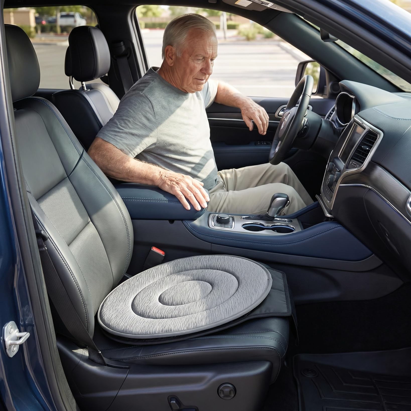 Cabilock Cuscino per seggiolino auto con rotazione a 360 gradi, multifunzione, cuscino girevole per il dolore, antiscivolo, design ergonomico, cuscino girevole per sedile auto, colore grigio