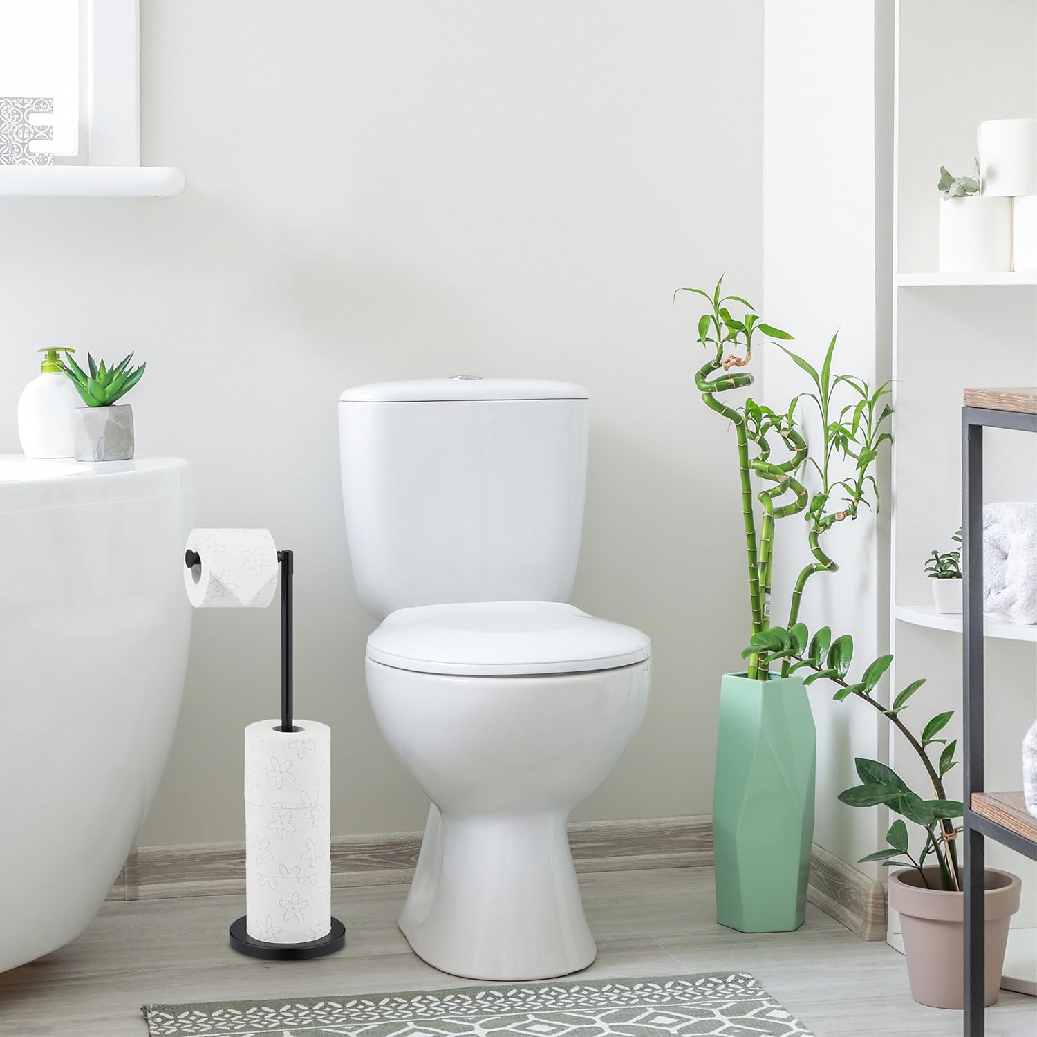 Relaxdays Toilet Roll Holder, Storage of 4 Spare Rolls, Standing Toilet Paper Holder, 57 x 21.5 x 16.5 cm, Black