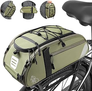 Bolsa trasera para bicicleta impermeable con reflector, cubierta para lluvia y correa para el hombro, para viajes al aire libre, verde