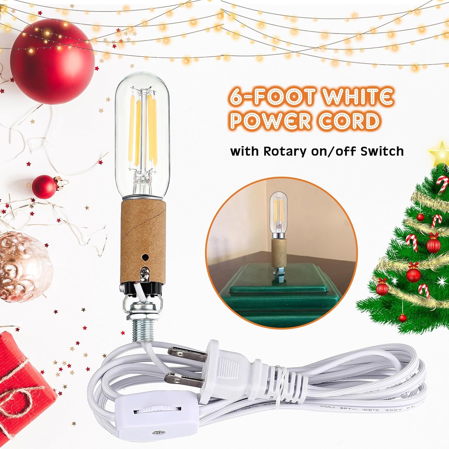 Baquler Medium Christmas Tree Wiring Kit, with 4 Watt LED Bulb, Ceramic Christmas Tree Replacement Lights, E12 Candelabra Base, Lamp Wiring Kit Nice for Desk Lamp Lighting and DIY Projects (1)