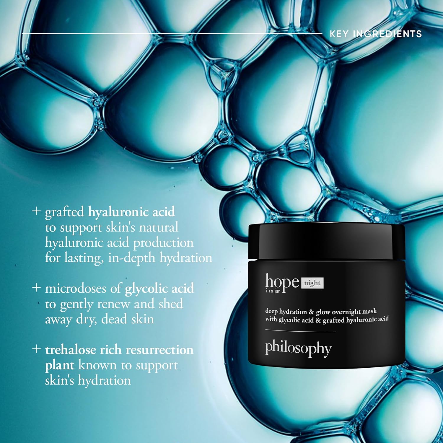 philosophy hope in a jar deep hydration & glow overnight face mask - with glycolic & hyaluronic acid - renews & restores dry skin for a smooth, glowy finish - 2 fl oz. - Image 3