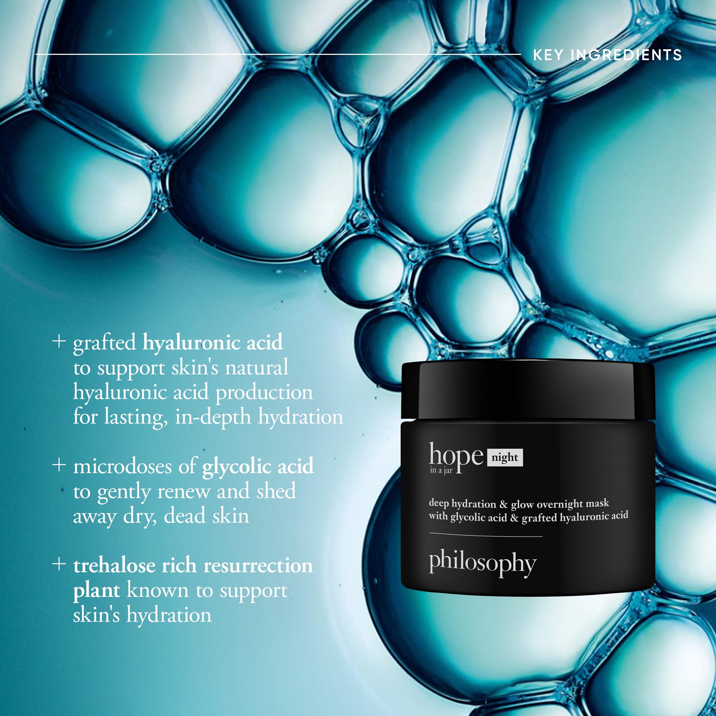 philosophy hope in a jar deep hydration & glow overnight face mask - with glycolic & hyaluronic acid - renews & restores dry skin for a smooth, glowy finish - 2 fl oz.