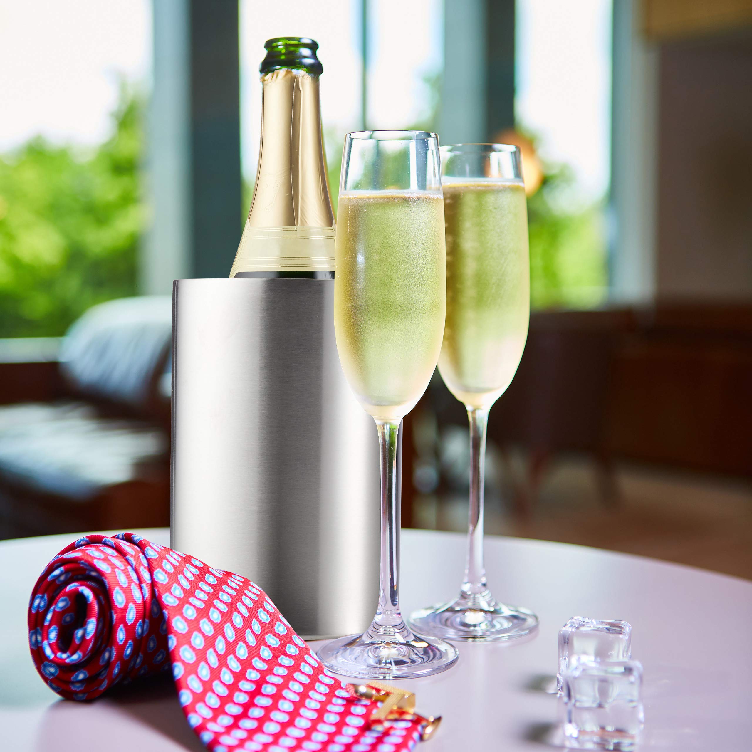 Relaxdays Cestello Ghiaccio in Acciaio, Doppia Parete, Isolamento, per Bottiglie di Vino & Spumante da Ø 10 cm, argento