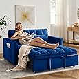 DWVO 3-in-1 Convertible Sofa Bed, 55" Sleeper Sofa with Pull-Out Bed, Cat-Scratch-Proof Fabric Futon Couch with Adjustable Backrest and Side Pocket, Loveseat for Living Room Apartment, Blue
