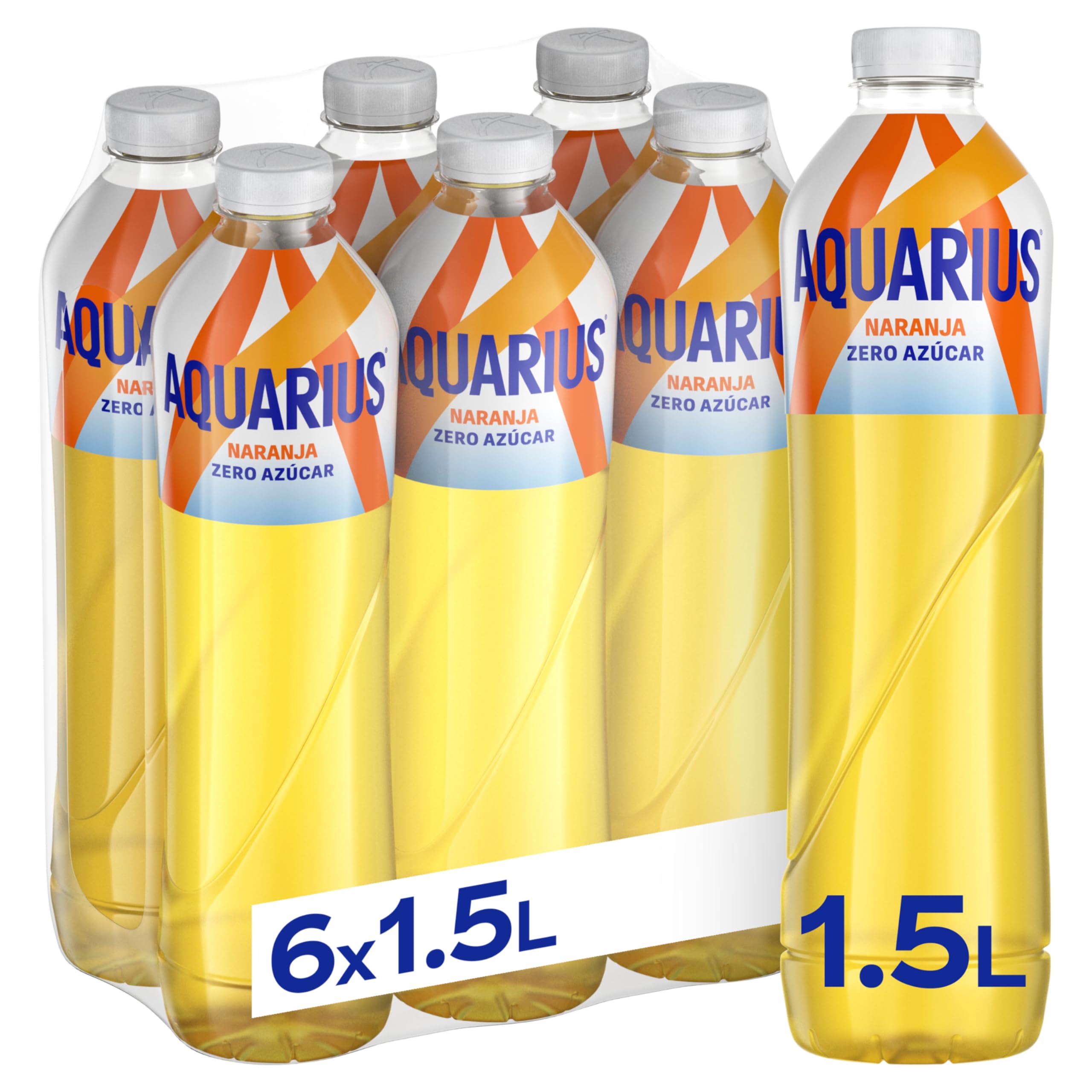 AQUARIUS Naranja Zero Azúcar, Bebida Hidratante con Sales Minerales - Pack de 6 Botellas de 1,5 L