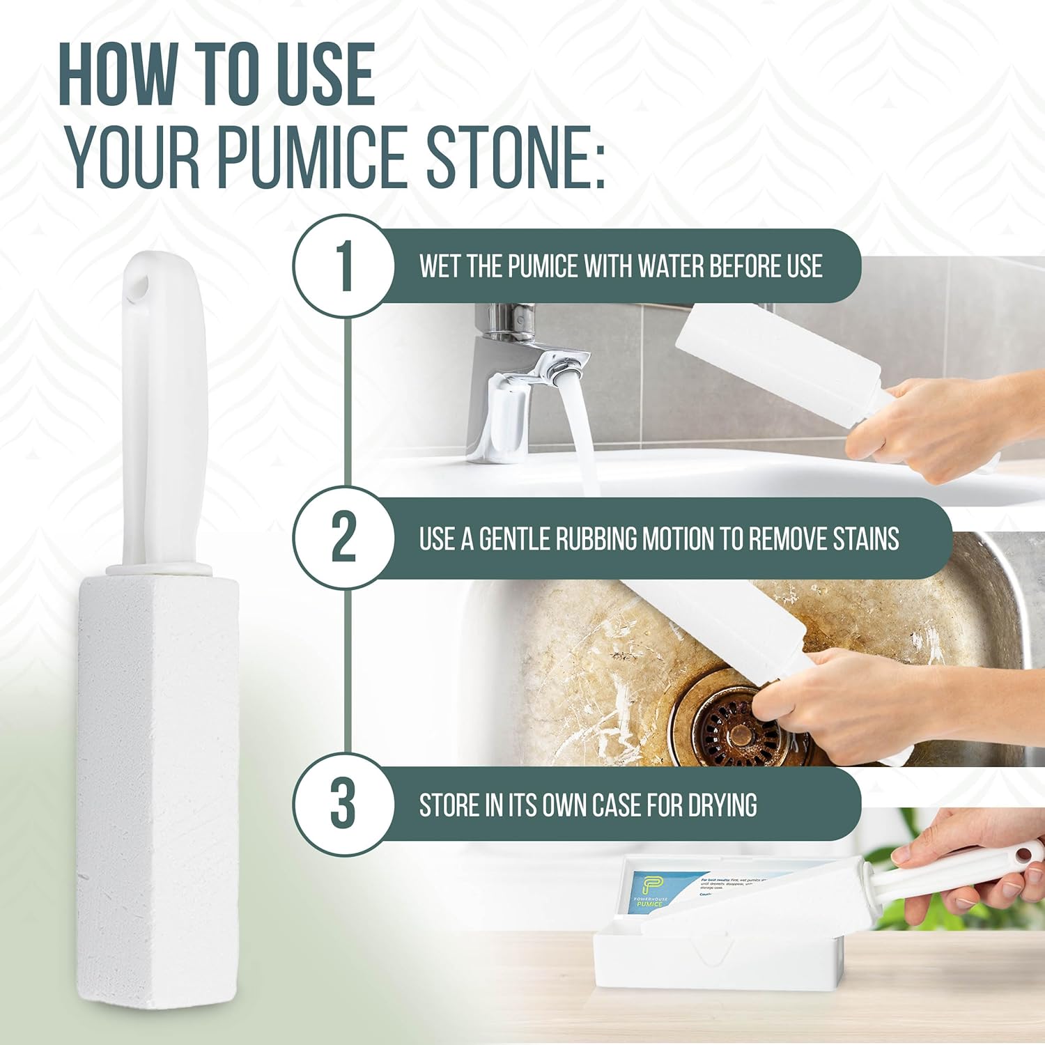 Powerstone Pumice Stone Toilet Bowl Cleaner with Handle (3-Pack) - A Reliable and Harmless Solution for Cleaning Limescale Deposits & Hard Water Stains on Toilets, Grills, Tiles, Grout & Pools