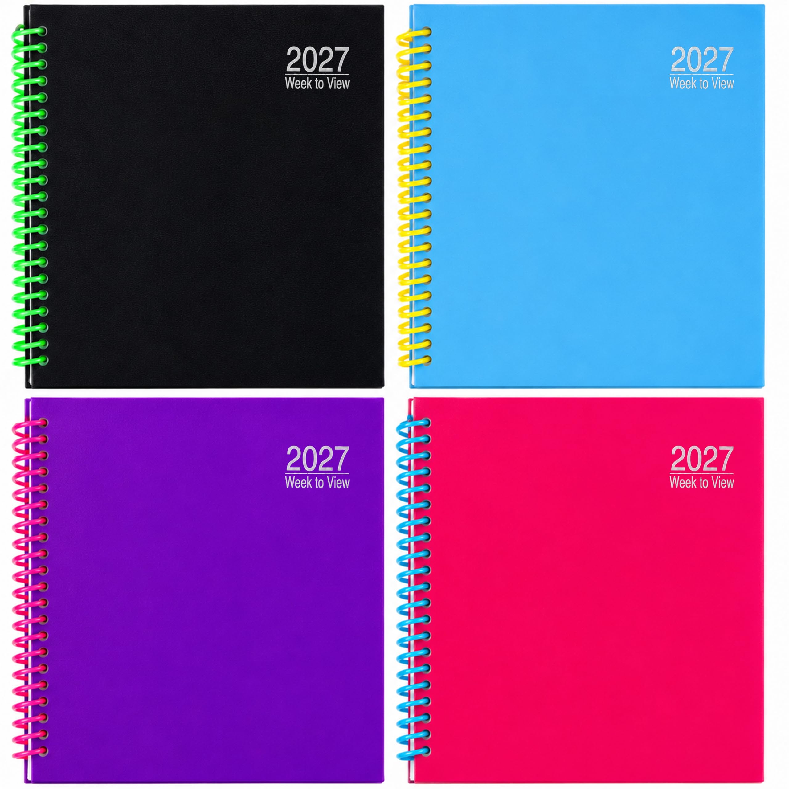 Evelay 2027 A5 Week to View Diary, Hardback Planner, Plastic Spiral Bound, Full Year Calendar (Black)