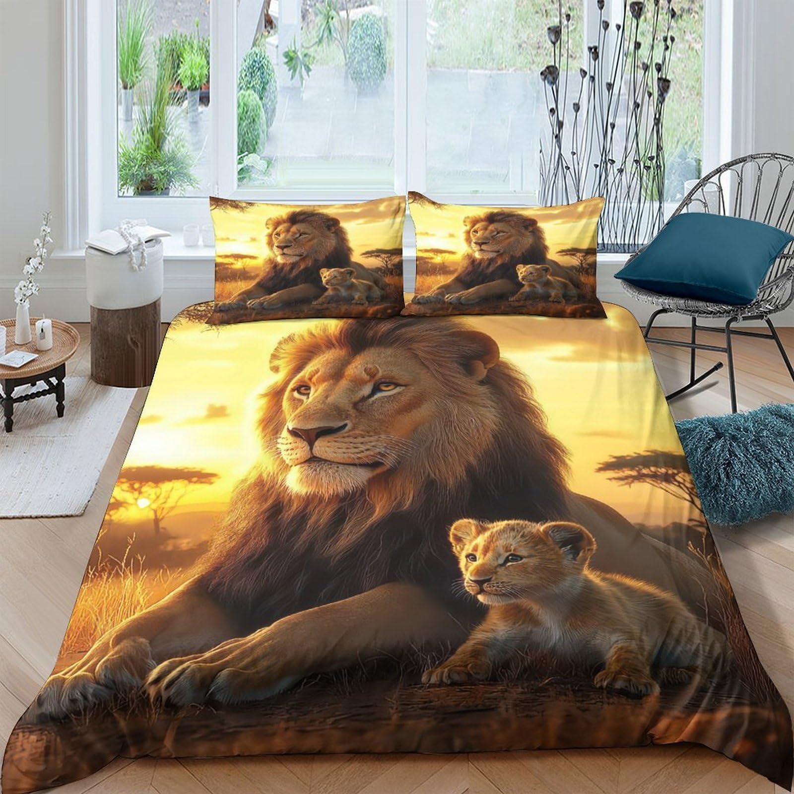 Ctjqhvkz Style-9 3D Printed Lion Sunset Fitted Sheet Microfiber Soft Breathable Safari Animal Mattress Cover For Bedroom Dorm Decor Single（135X200cm）