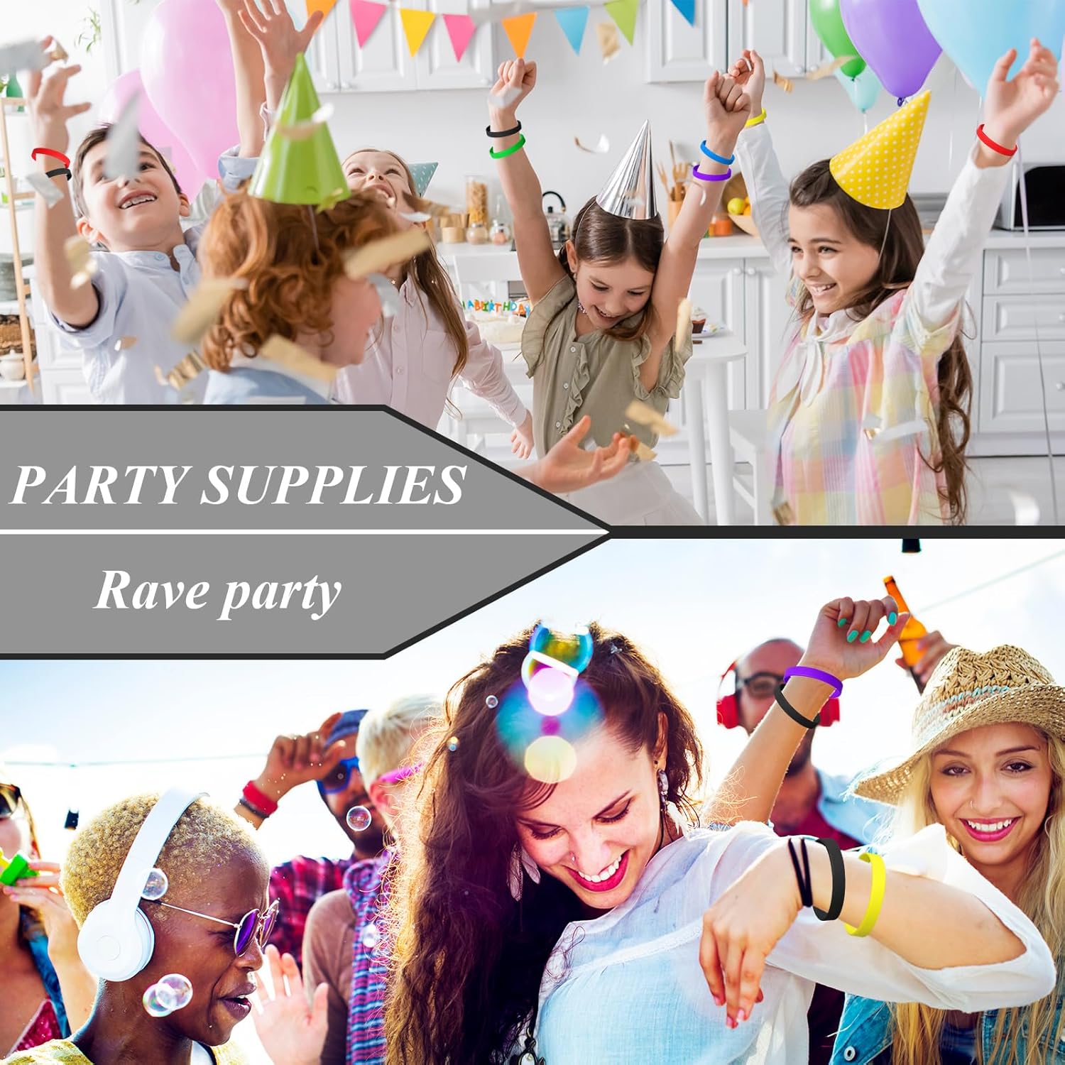240 PCS Black Rubber Silicone Bracelets, Blank Wristbands Gifts Supplies for Adults Kids Sports Teams Party (Black)