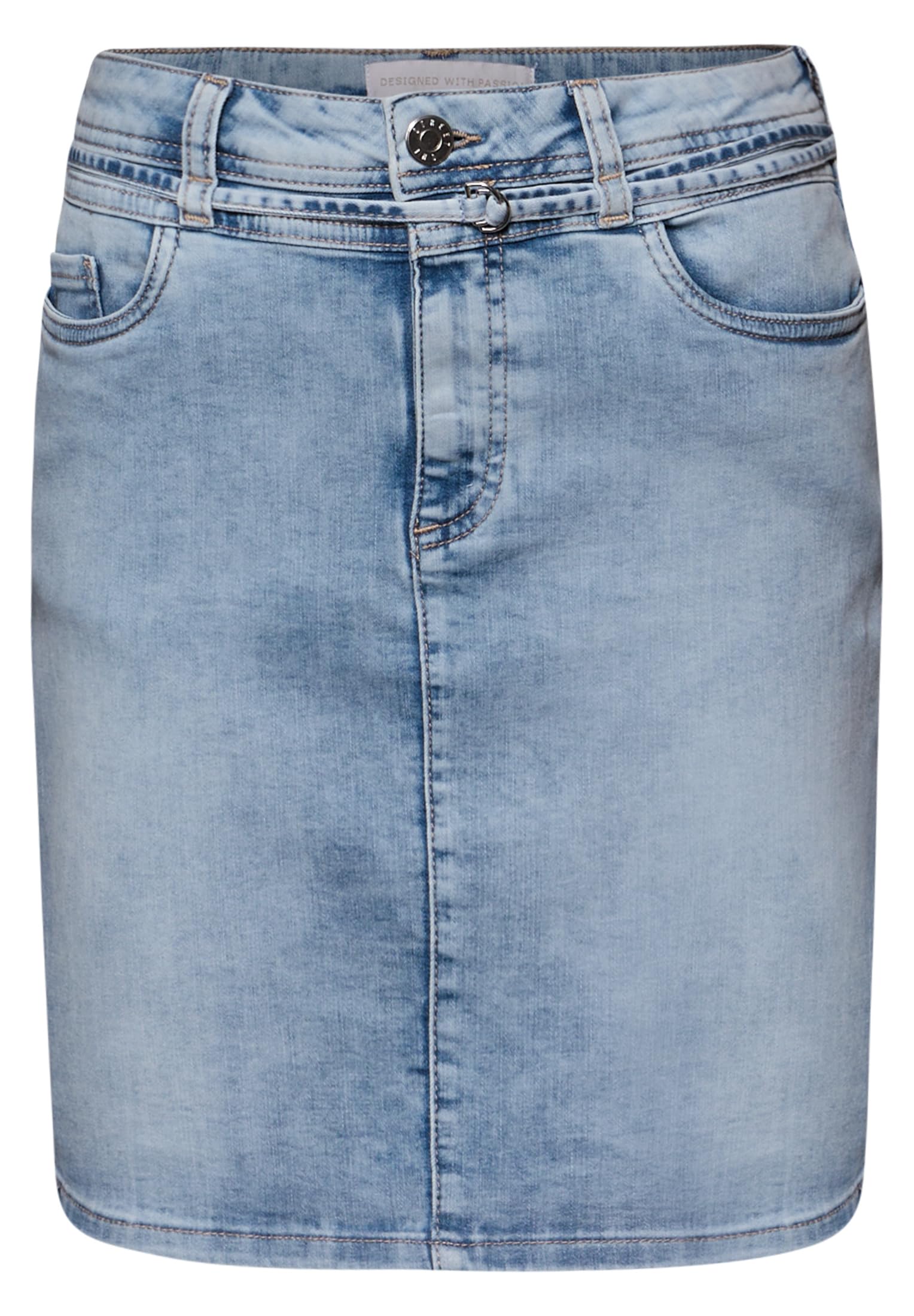 Street One Knielanger Jeansrock mit Gürteldetail Bleach Random Washed 38