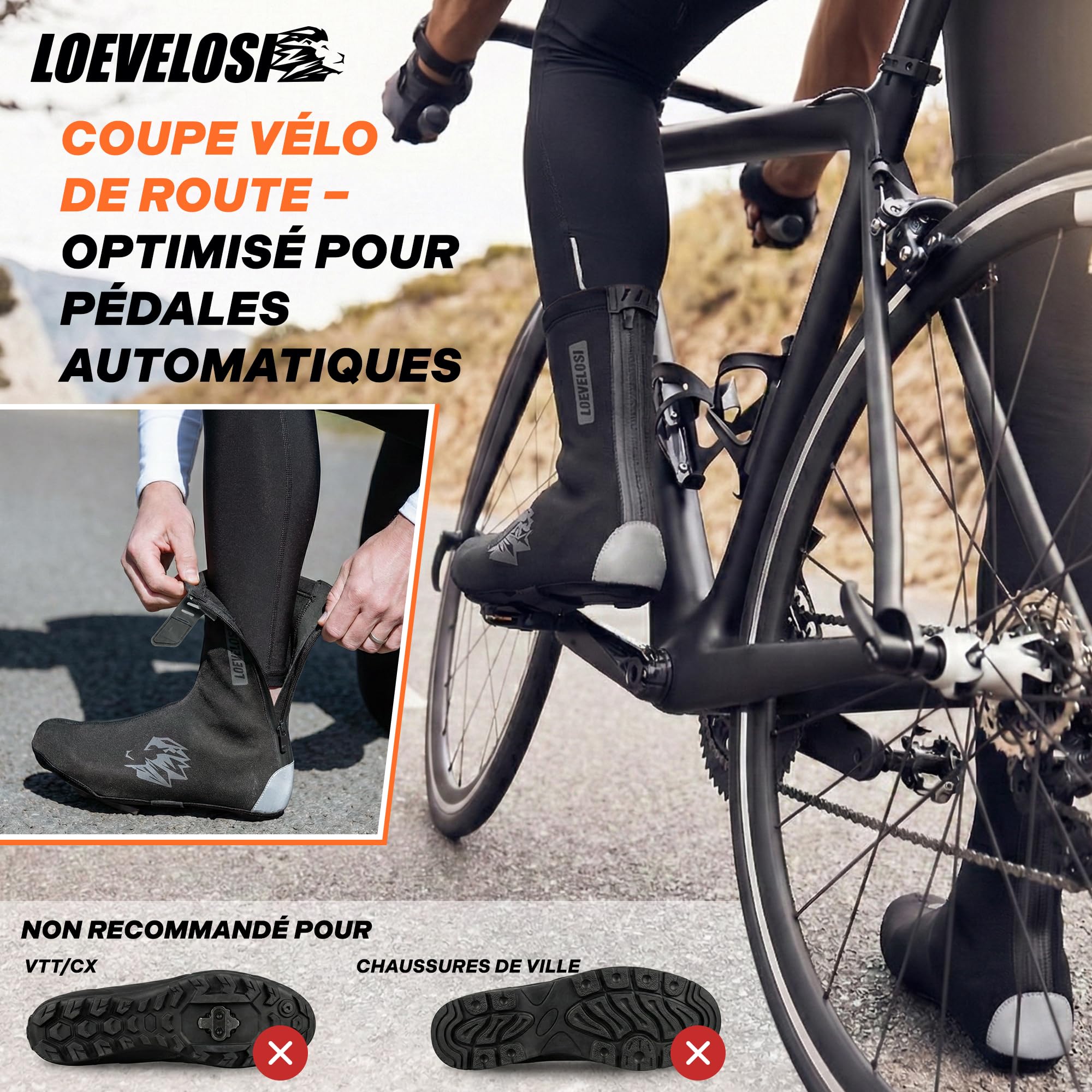 Couvre-chaussures en néoprène pour vélo de course, imperméables, coupe-vent, pour l'hiver - Protection contre la pluie - Réfléchissant