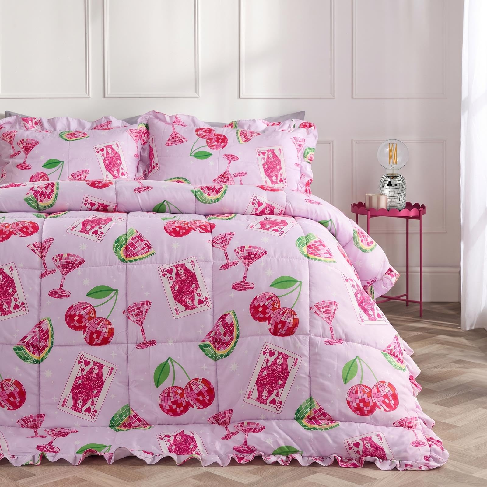 OHS Disco Frill Edge Coverless Duvet, 7.5 Tog Single Duvet - Purple/Pink