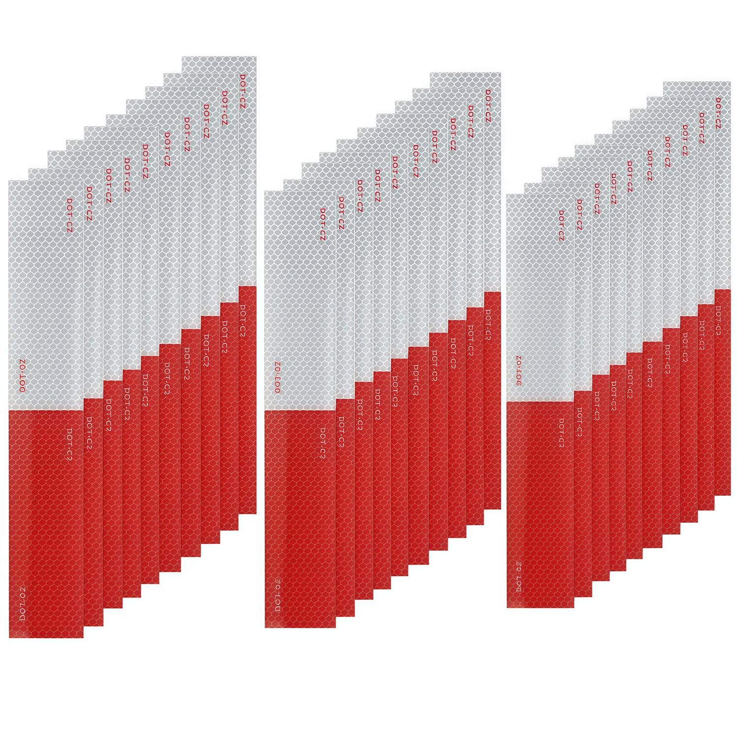 XIAXIANOVA Reflective Tape 30 PCS - 2"x12" Red/White DOT-C2 Waterproof Self-Adhesive Safety Stickers, High-Strength Reflector Tape for Trucks/Trailers