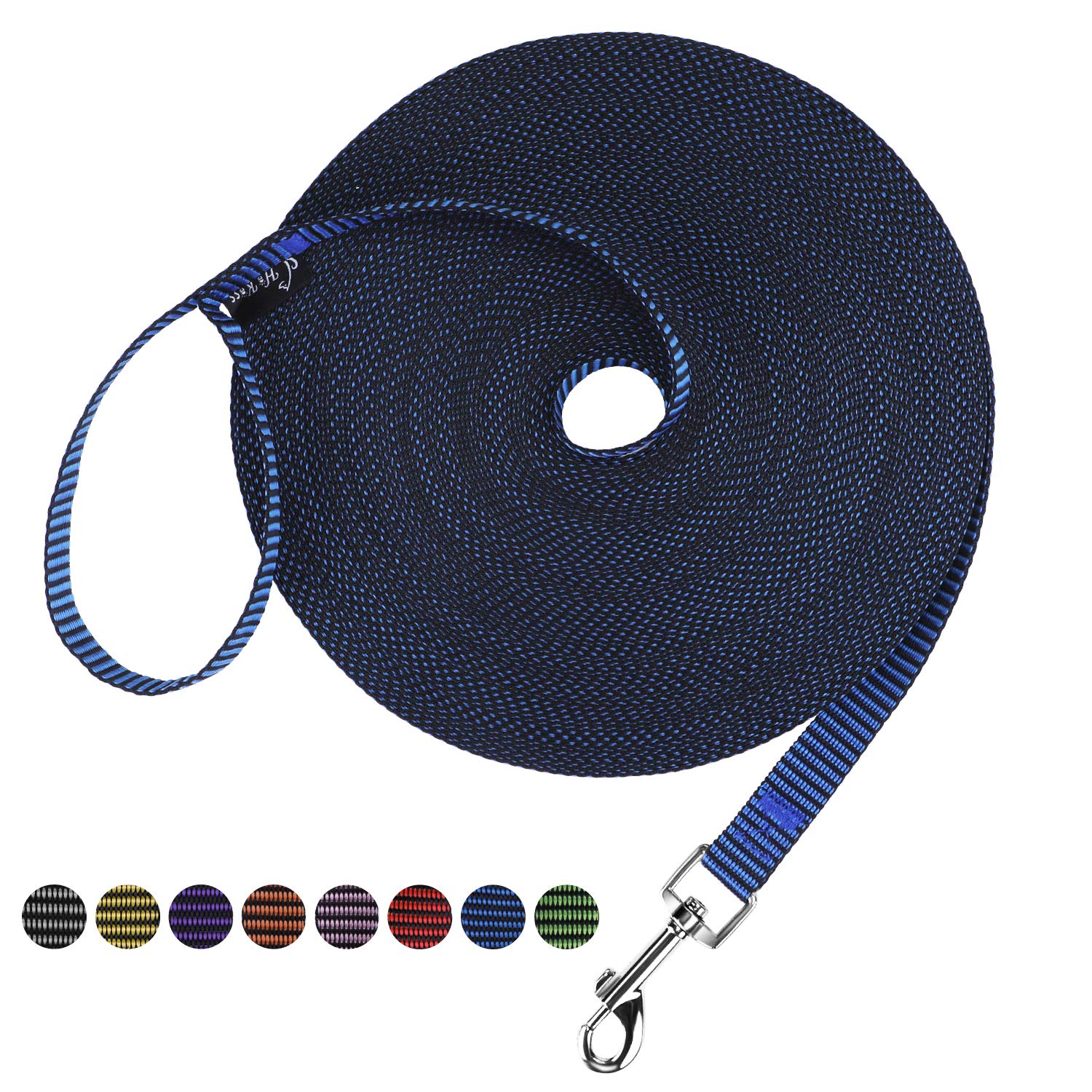 Hi Kiss Dog/Puppy Obedience Recall Training Agility Lead - 15ft 20ft 30ft 50ft 100ft Training Leash - Great for Training, Play, Camping, or Backyard(100ft,Black_Blue)