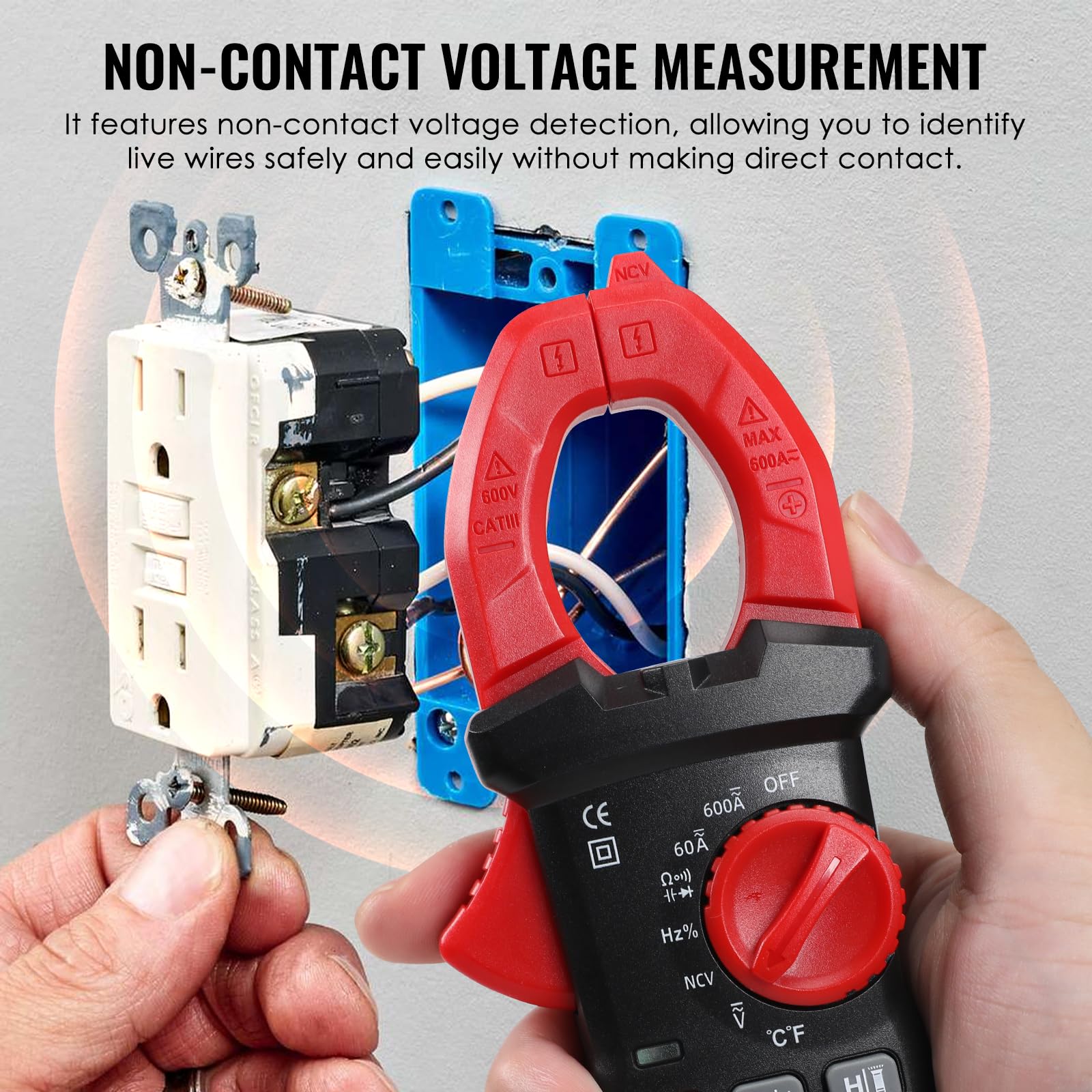 TEKCOPLUS Pince multimètre numérique AC/DC testeur de courant et de tension avec sélection automatique de la plage, température, capacité, fréquence, diode et passage, tension sans contact
