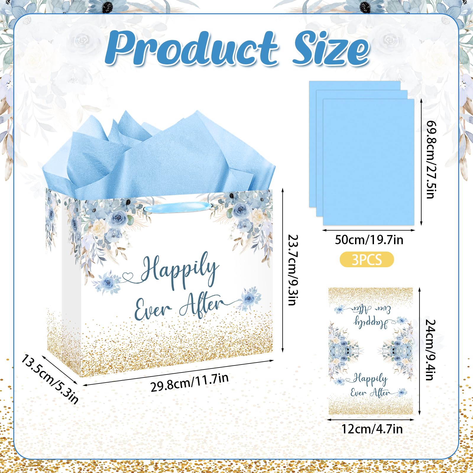 Wedding Gift Bag Bridal Shower Gift Bag with Tissue Paper and Card Engagement Bride to Be Paper Bags Happily Ever Life Wedding Wrapping Paper for Bride to Be Engage Bachelorette Party Supplies Decor