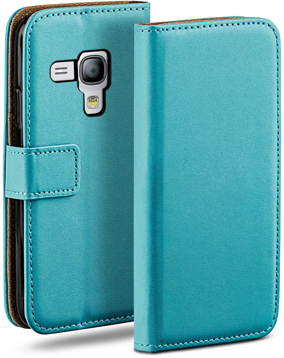 Book Case for Samsung Galaxy S3 Mini Mobile Phone Case with Card Slot, Folding 360 Degree Protective Case, Flip Case Cover, PU Leather Mobile Phone Case, Turquoise