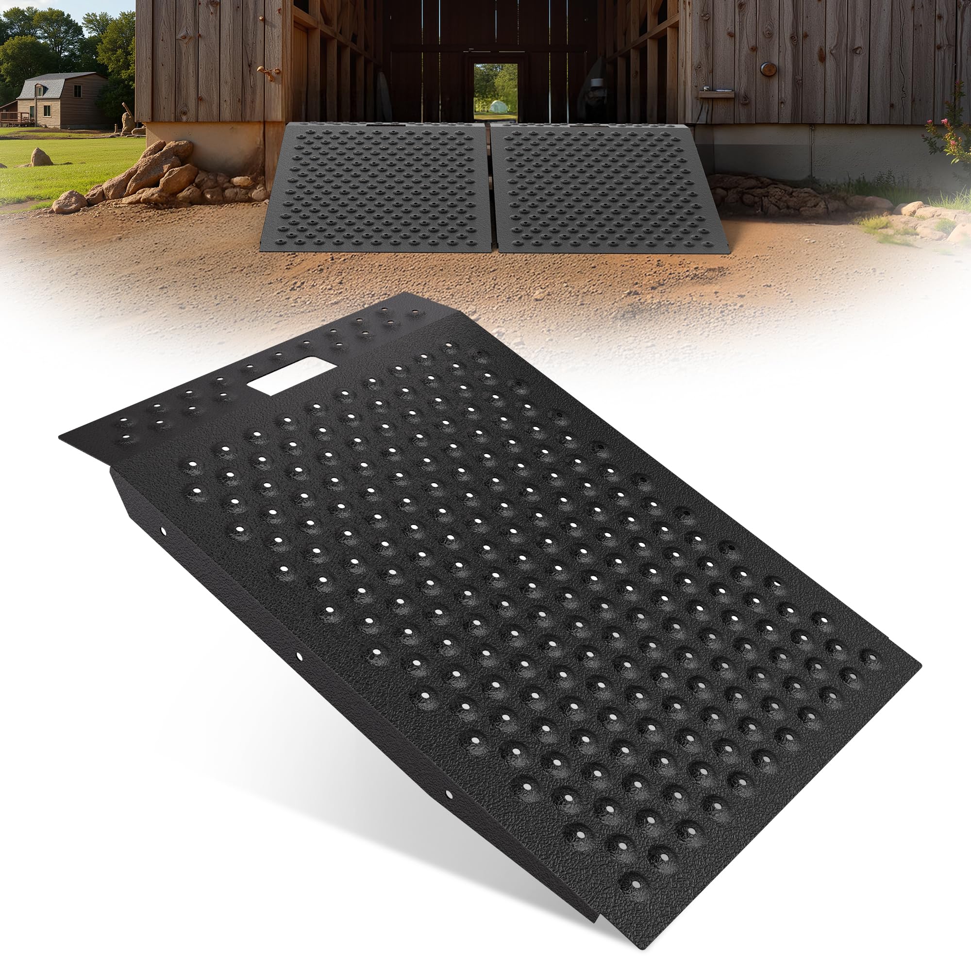 VNN 36" x 24" Shed Ramp for Riding Mower - 750 LB Capacity Shed Ramps, Anti-Slip Punch Plate Ramp for ATV, Motorcycles, Garages &amp; Barns (1PC, Velvet Black, Alloy)