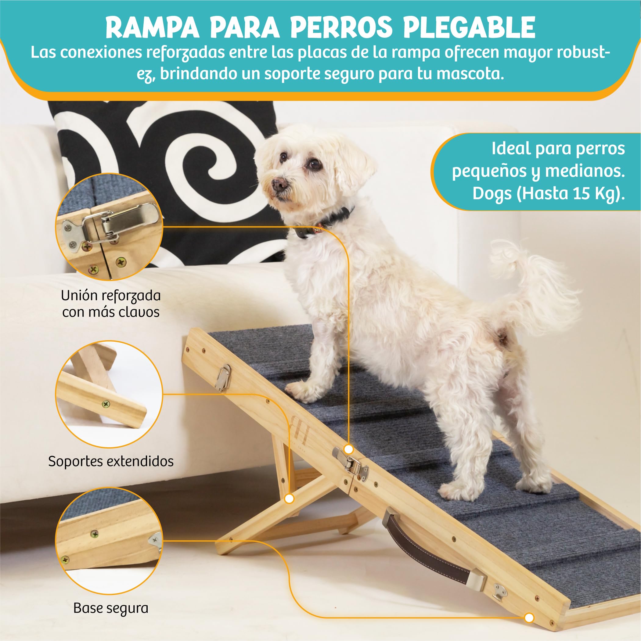 Rampa para Perros Pequeños con Base Antideslizante, Rampa para Sofá y Cama, Plegable con 4 Alturas, Protege Articulaciones y Columna, Escalera para Perros Pequeños y Gatos hasta 15kg