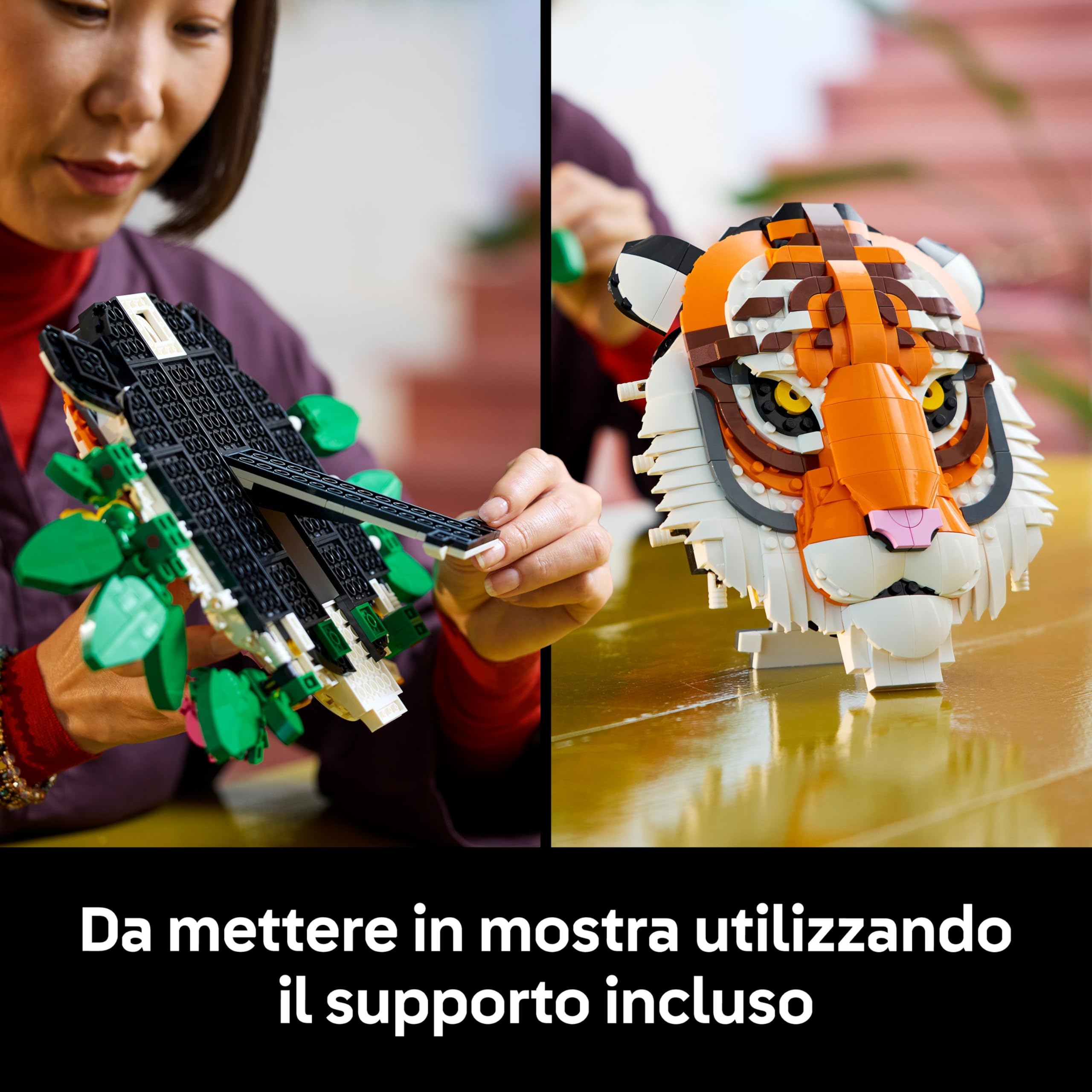 LEGO Art Collezione Animali - Tigre - Animale 3D da Costruire con Fiori e Piante Botaniche Decorative - Set di Decorazioni per Casa o Ufficio Fai da Te per Adulti - Idea Regalo Creativa - 31217 | Pittura animale 3D costruibile, fiori decorativi, set di ar