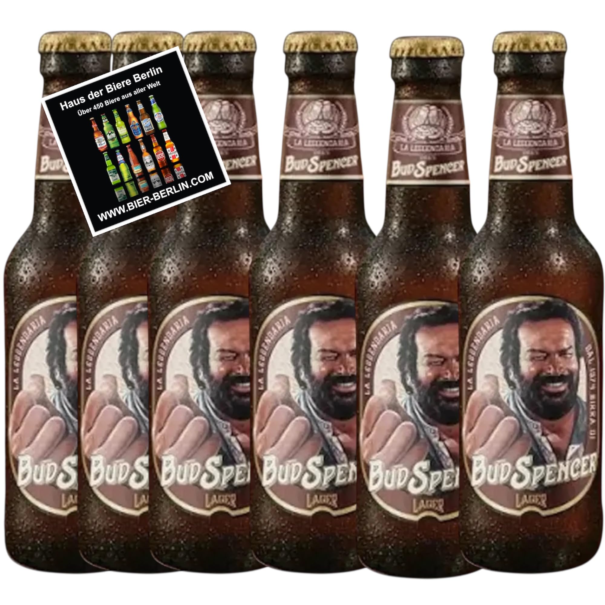 Bud Spencer Lager Bier, 4,8% Vol., 0,33 l, 6 Flaschen inkl. Bierdeckel Haus der Biere Berlin