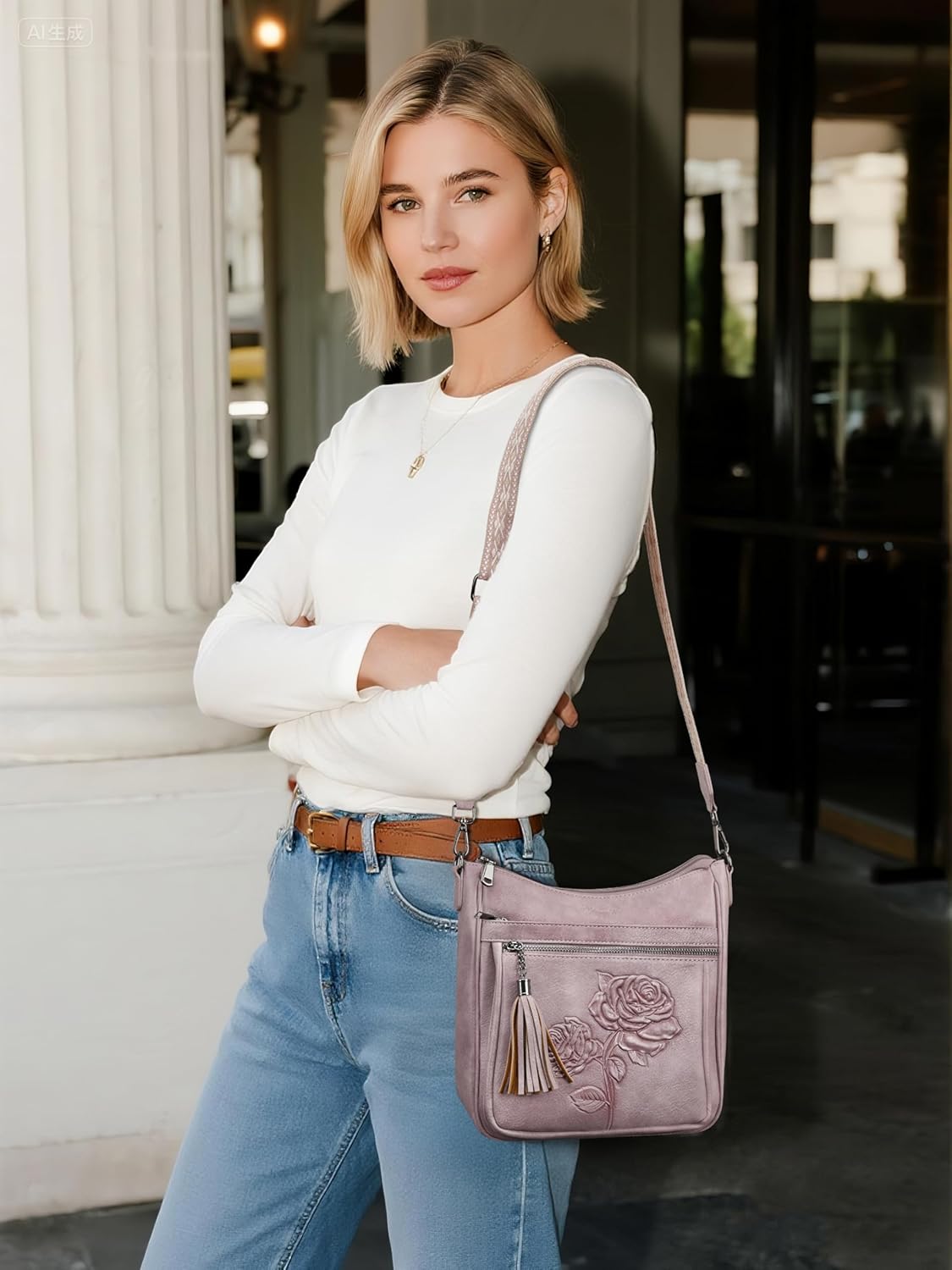 Crossbody Bags for Women Trendy Vegan Leather Hobo Purses Embossed Shoulder Handbag Lightweight Travel Purse - Image 2