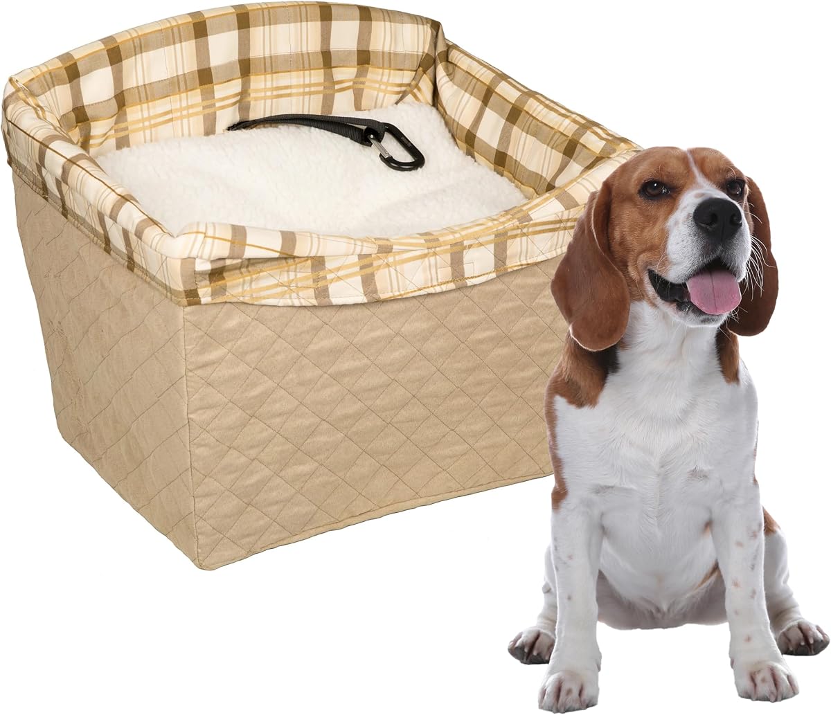 PetSafe Happy Ride Asiento de seguridad acolchado para perros, color canela | Estructura rígida, sin herramientas, forro y almohada acolchados, funda lavable a máquina, se adapta a asientos tipo cubo o tipo banco, perros de hasta 30 lb
