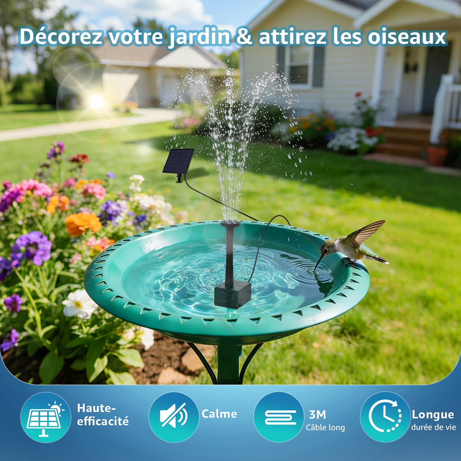PONDIA Pompe de Fontaine Solaire pour Bac à Oiseaux, 8.5W Pompe Solaire Extérieure avec 7+ Modes de Pulvérisation & 1.5m Tuyau, Pompe Solaire DIY pour Jardin, Bassins, Piscines et Aquariums - 3
