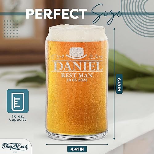 Miniatura 4 de Vasos de cerveza grabados personalizados para novios y padrinos de boda, 16 onzas (individual)