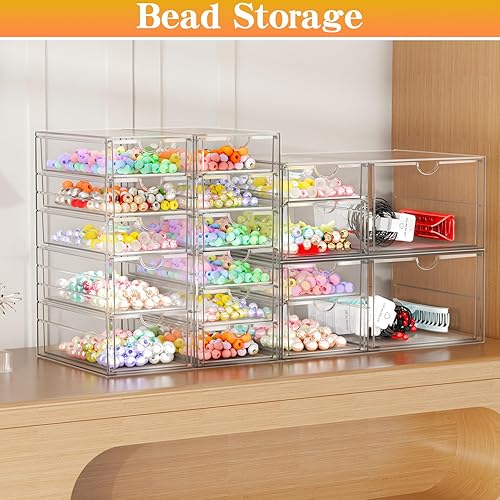 Miniatura 4 de Organizador de maquillaje acrílico con 17 cajones, paquete de 4 organizadores transparentes para mostrador de baño para paletas, cosméticos y