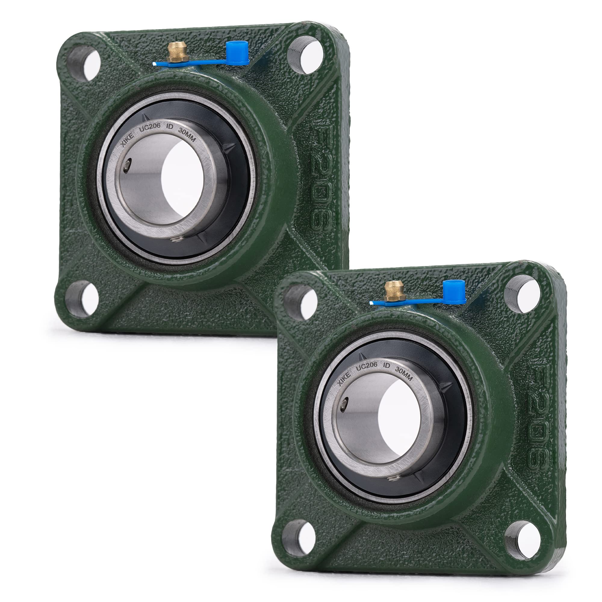 XIKE 2 Pcs UCF206 Bore 30 mm Pillow Block Square Flange Mounted Ball Bearings, Solid Cast Iron Base and Self Aligning Chrome Steel Sealed Bearings.