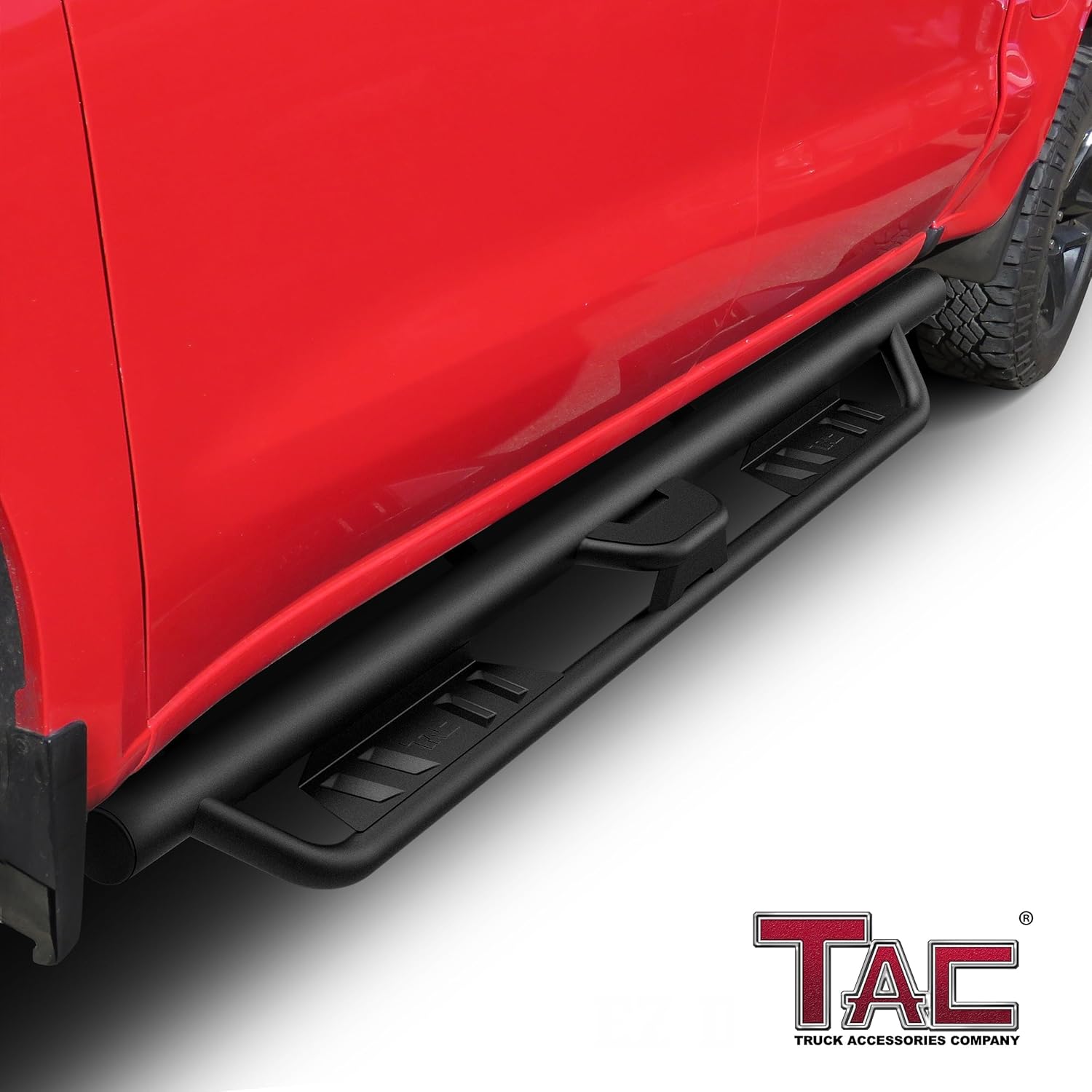 TAC EHD Running Boards Compatible with 2019-2026 Chevy Silverado/GMC Sierra 1500 Crew Cab|2020-2026 Silverado/Sierra 2500/3500 Crew Cab| Side Steps| Two-Stair| Nerf Bars|4" Drop|Carbon Steel