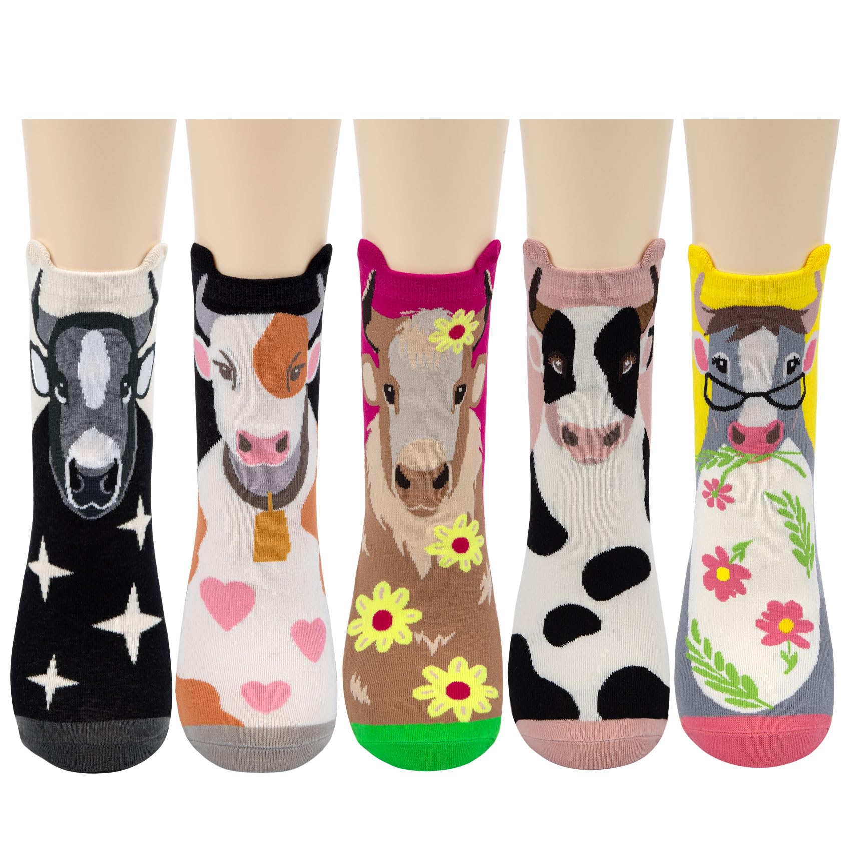 Chalier Cozy 5 Paar Damen Socken Hunde Katzen Motiven Tiere Socken Lustige Baumwolle Crew Socken Geschenk Einheitsgröße