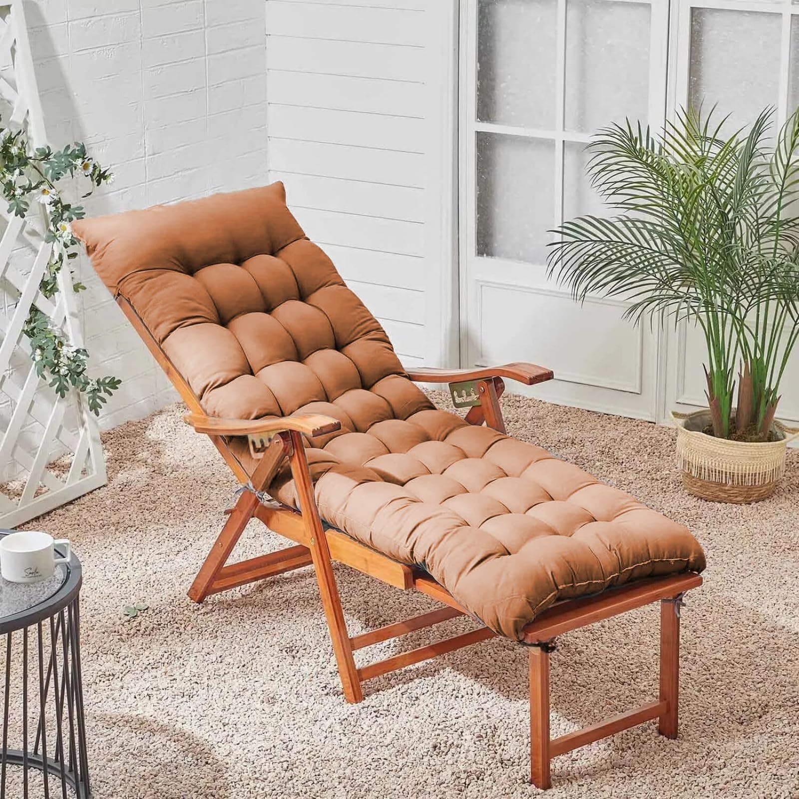 KYMMPL Thickend Sun Lounger Cushion Chaise Rocking Chair Cushion with Ties Comfy and Soft Recliner Relaxer Solid Color Mattress for Indoor& Outdoor Furniture (Light Coffee,90 * 40)