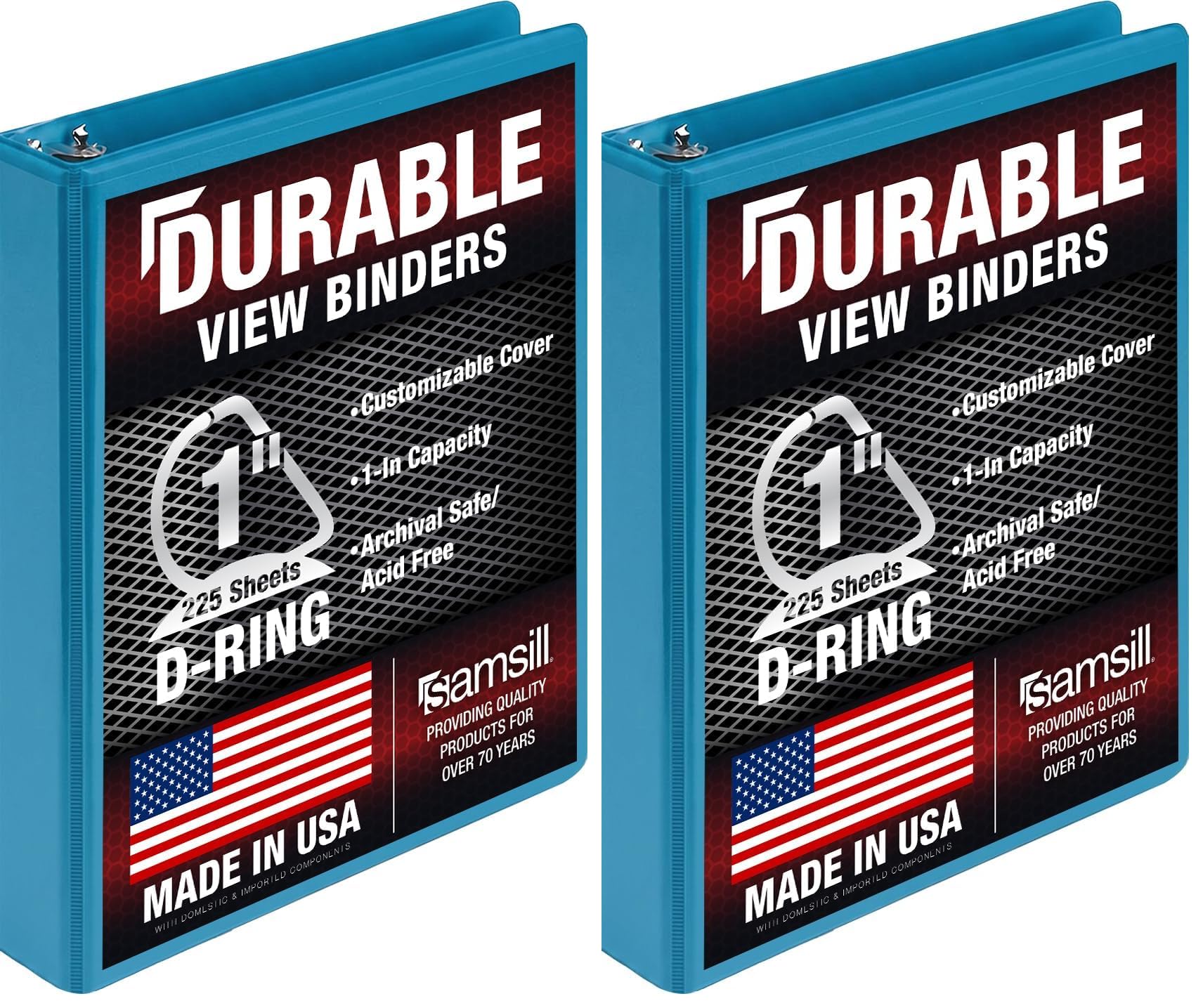 Samsill Durable 1 Inch Binder, D Ring Binder, Customizable Clear View Cover, Blue Coconut, Holds 225 Pages (Pack of 2)