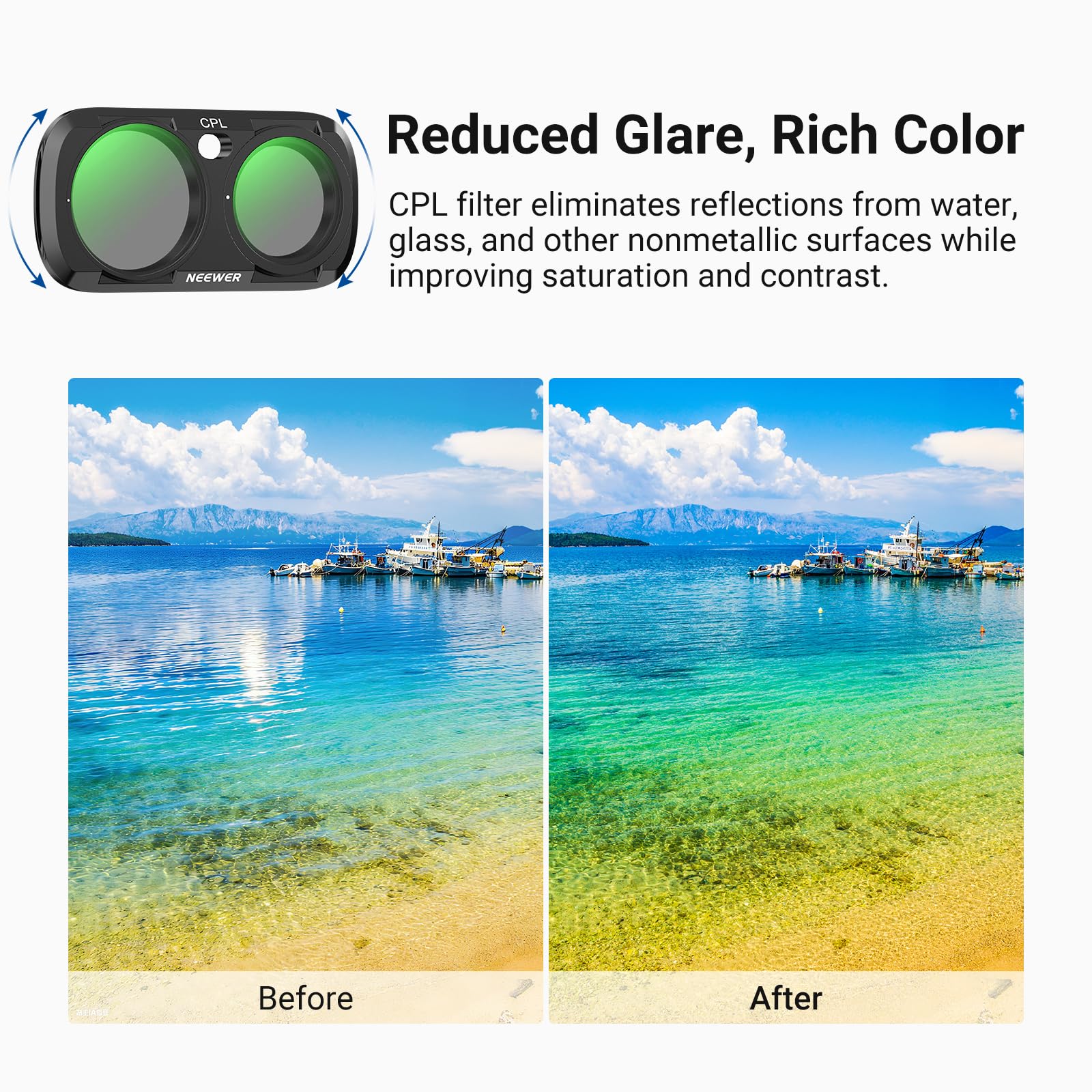 NEEWER Zestaw filtrów CPL + ND Solo kompatybilny z Insta360 Ultra, polaryzatorem kołowym i neutralną gęstością (ND16 + ND64 + ND256) do kamery akcji, zestawu akcesoriów fotograficznych, FL-L04