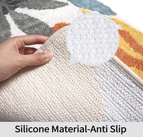Miniatura 5 de Hi Space - Alfombras de baño de 80x50 cm Hoja Boho, alfombra antideslizante para baño, lavable a máquina, suave, absorbente, de microfibra,