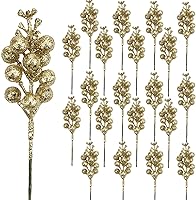 Vista 16 de DIYASY Tallos de bayas con purpurina negra, 20 piezas de púas y aerosoles artificiales para árbol de Navidad, ramas de relleno, adornos, guirnaldas